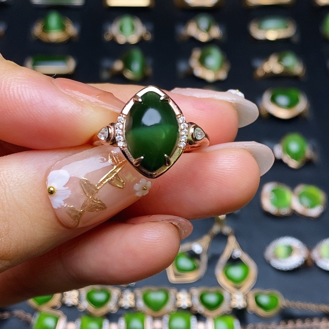 和田玉（碧玉）戒指银S925镶嵌