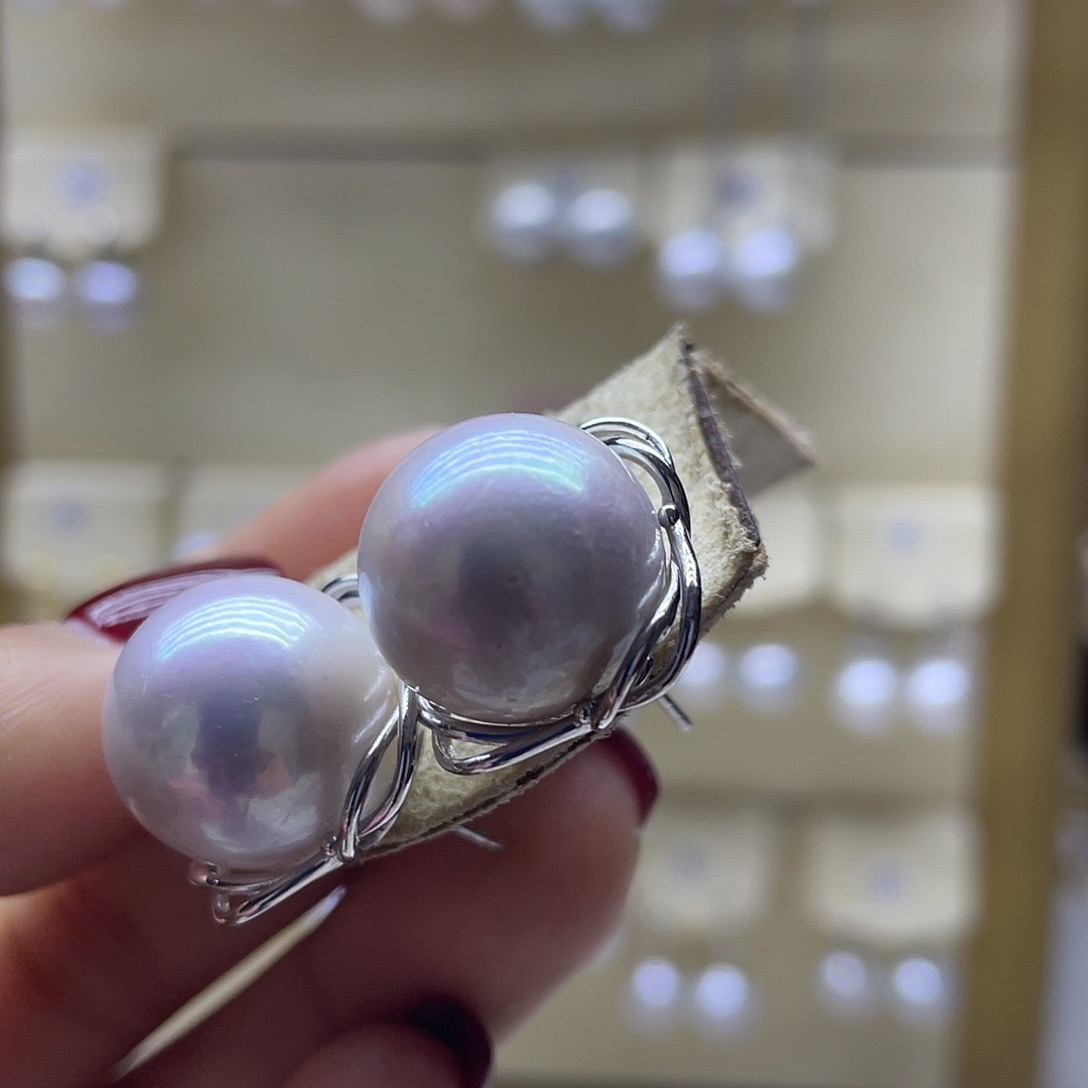 淡水珍珠耳饰银S925镶嵌