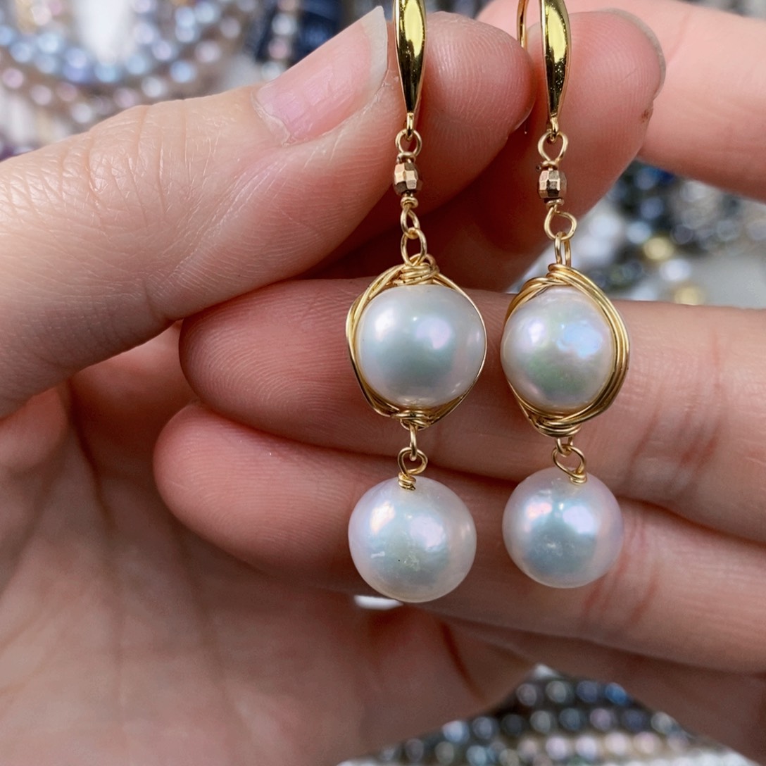 淡水珍珠耳饰银S925镶嵌