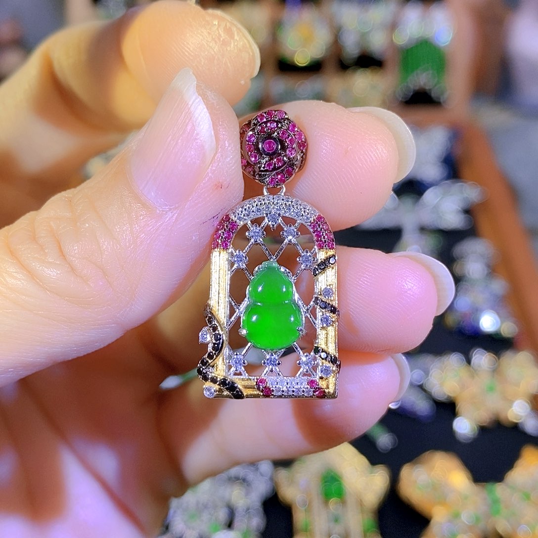 吊坠(不含链)银S925镶嵌翡翠