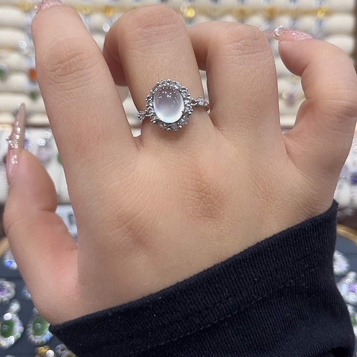 蛇纹石玉银S925镶嵌戒指