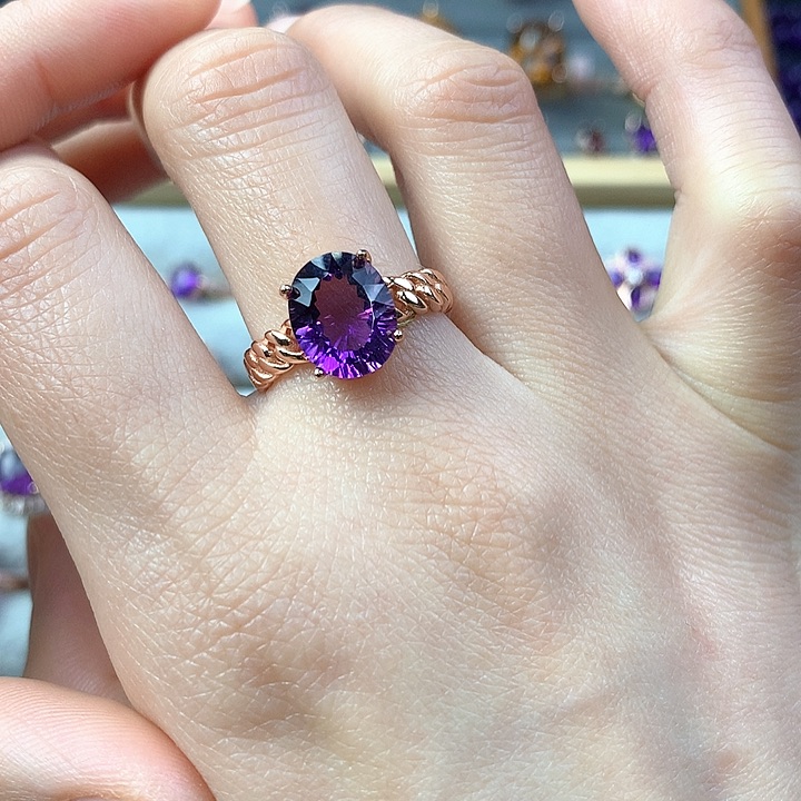 紫晶戒指银S925镶嵌天然紫水晶