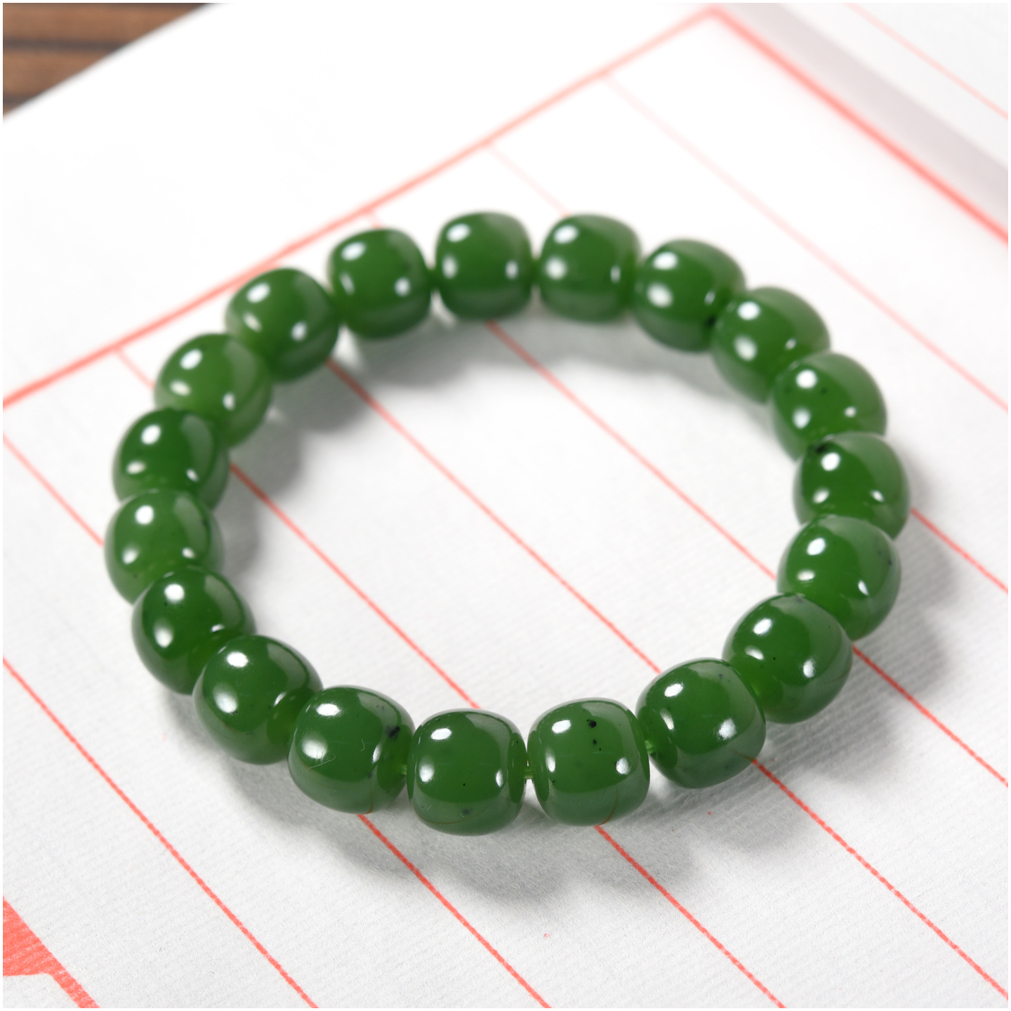 玉石缘【老型珠手串11mm】新疆和田玉碧玉籽料阳绿色手链男女款