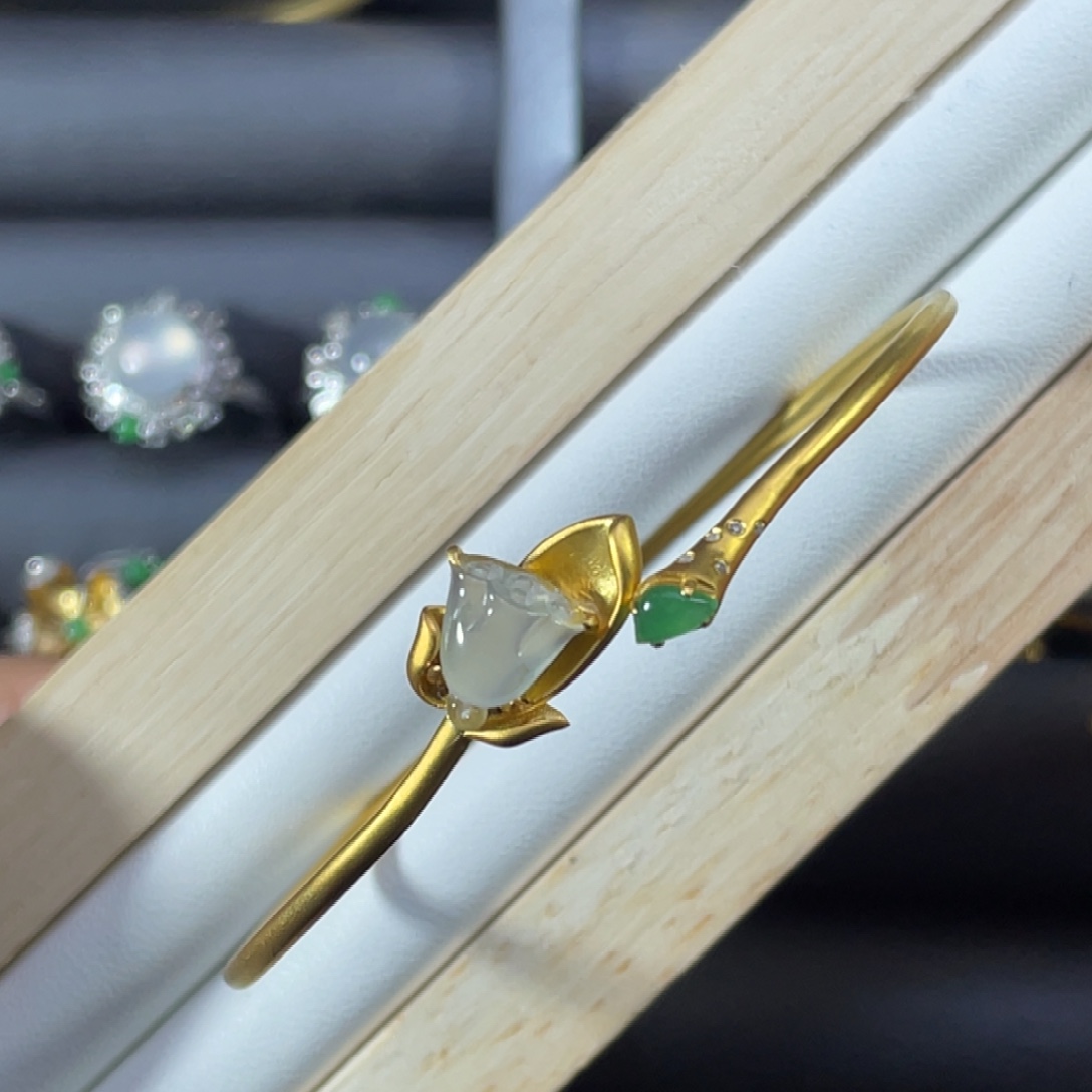 翡翠银S925镀金镶嵌手镯