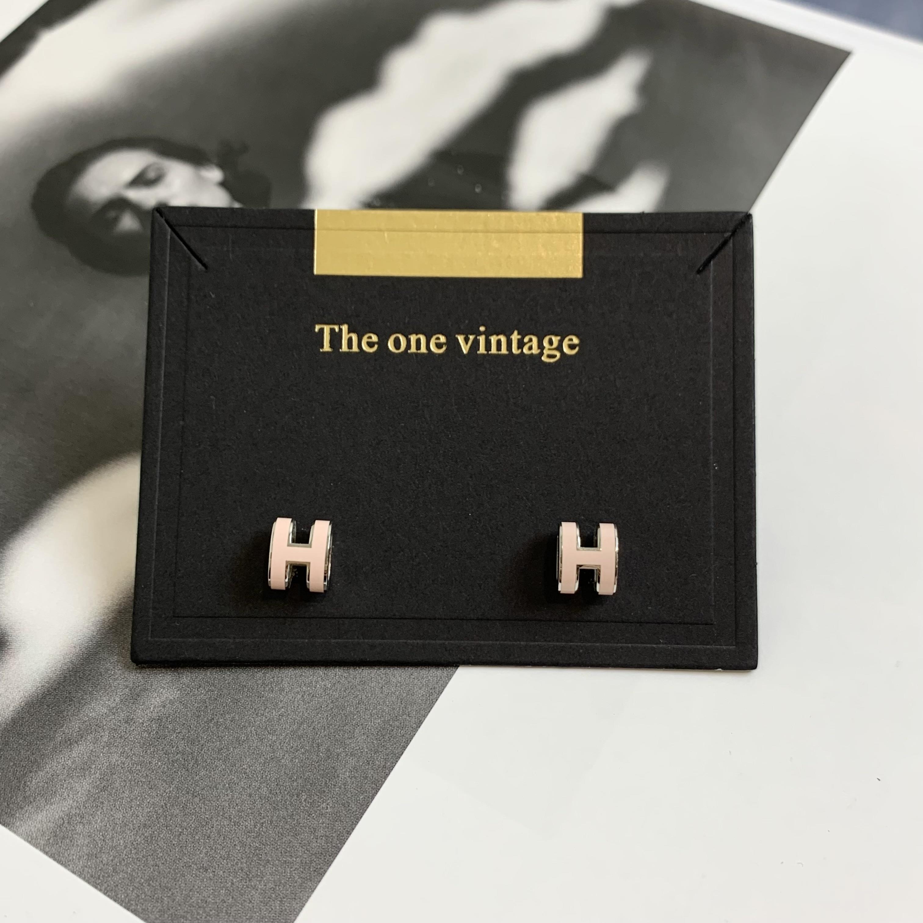 99新 Hermes/爱马仕 壹臻/粉色珐琅pop mini耳钉/61910696