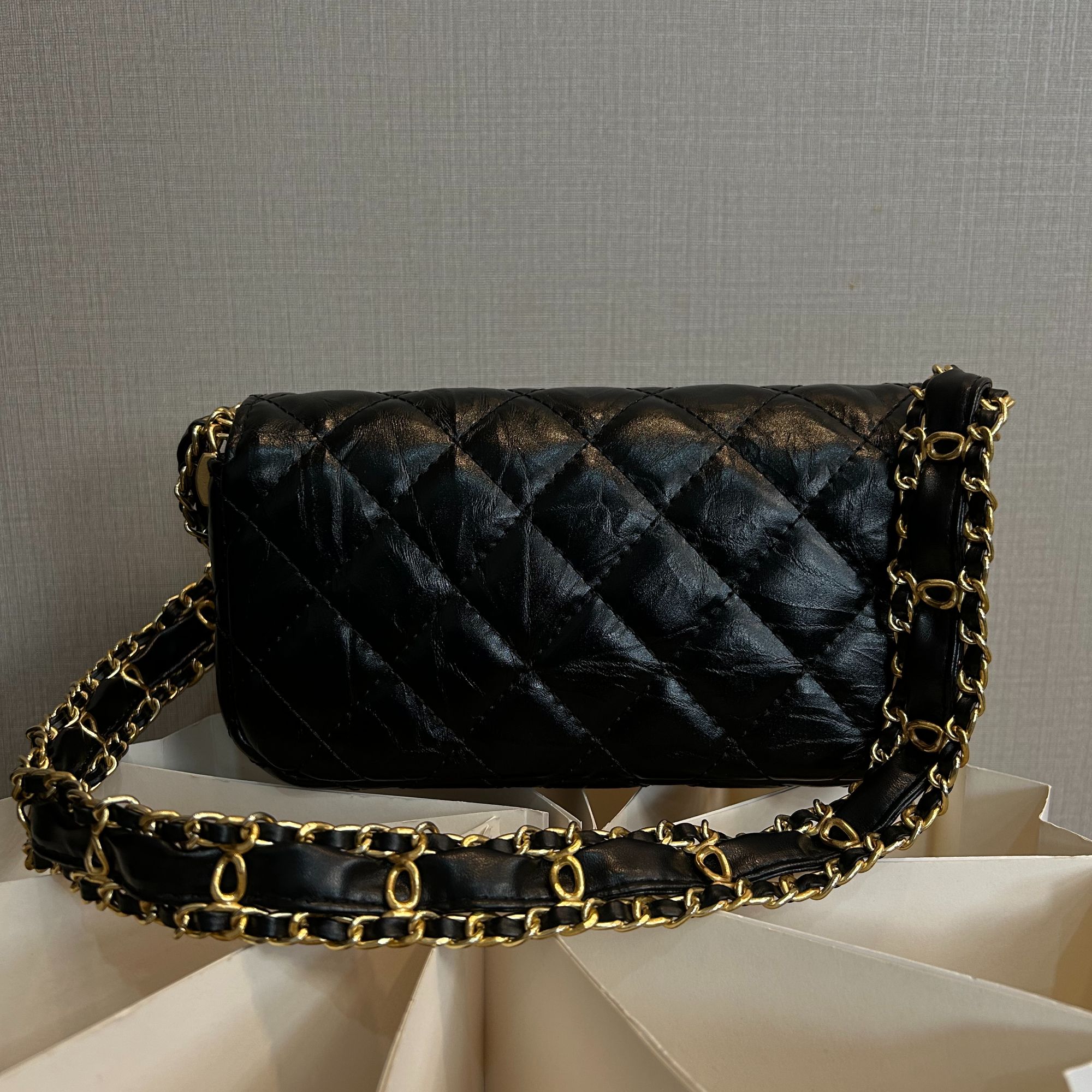 TOLEX2025新款手工方块宽肩带时尚百搭女包黑色