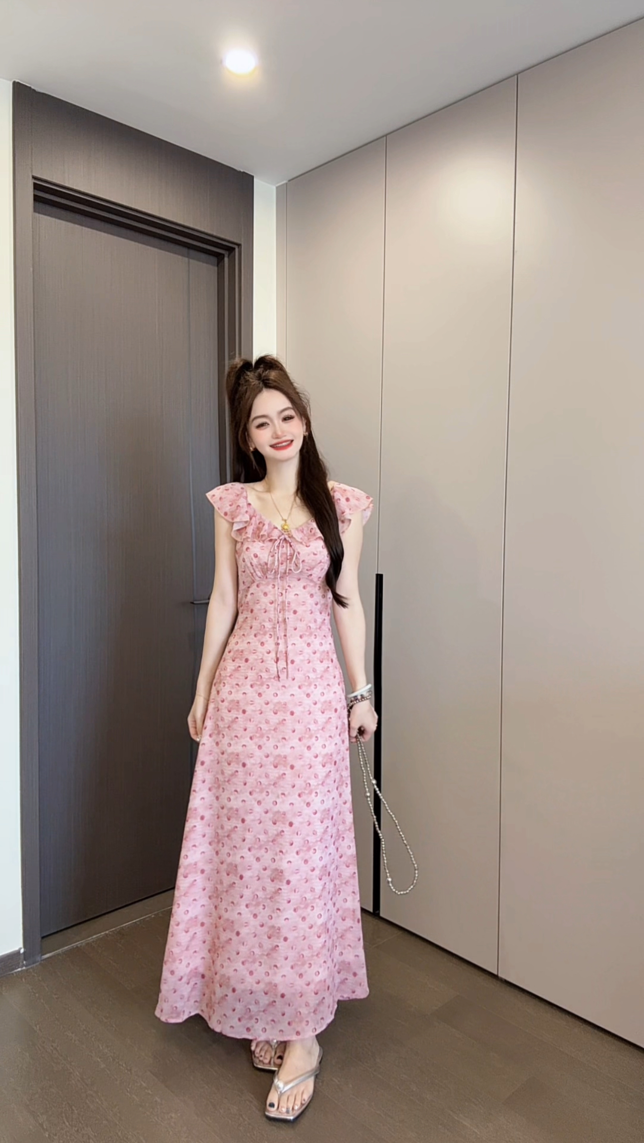【现货秒发】法式复古波点扎染收腰荷叶波点连衣裙女夏季显瘦气质