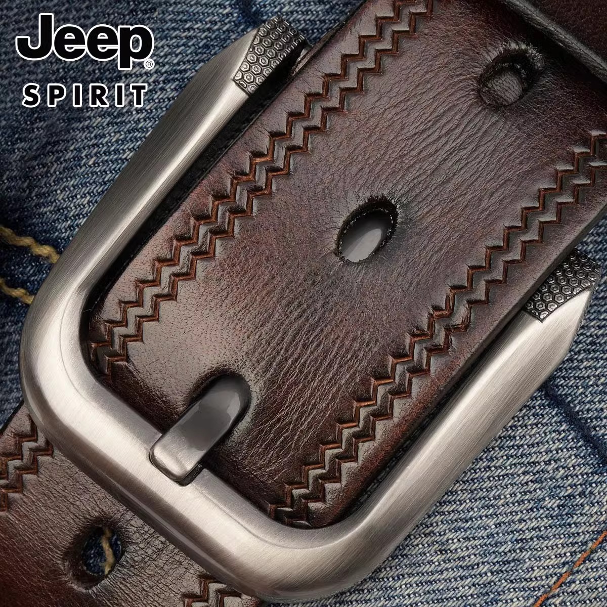 Jeep吉普正品男士皮带真皮男款中年青年休闲爆款纯牛皮针扣裤腰带