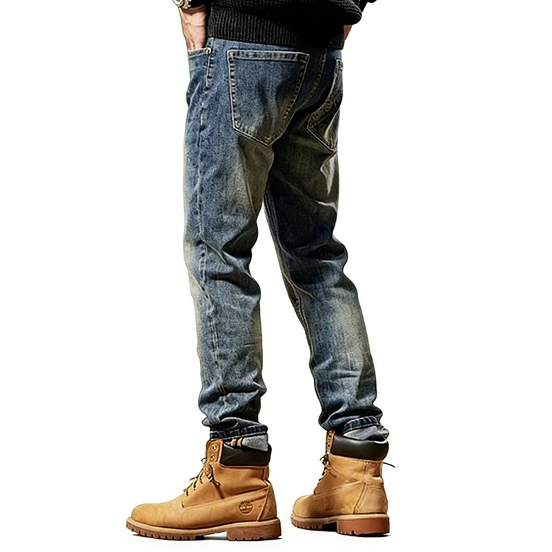 冬季做旧水洗男士做旧直筒牛仔裤裤子美式加绒加厚款