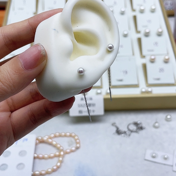 淡水珍珠耳饰银S925镶嵌懋*