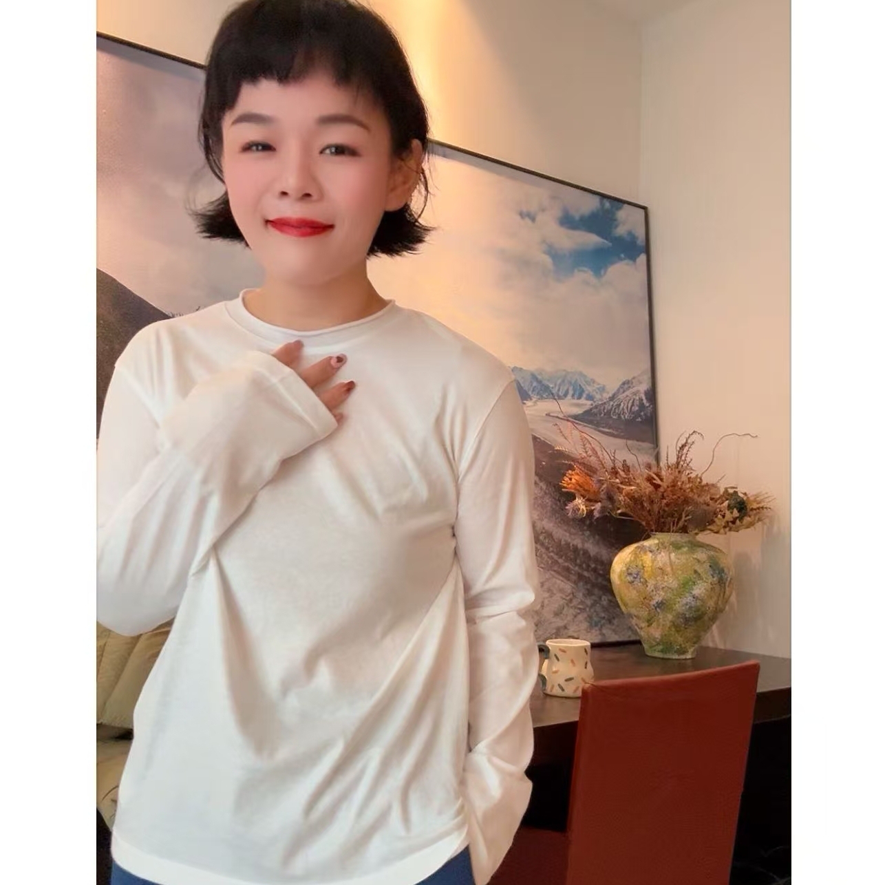 HZMM  [知梨] 圆领显瘦长袖百搭纯色修身内搭打底衫