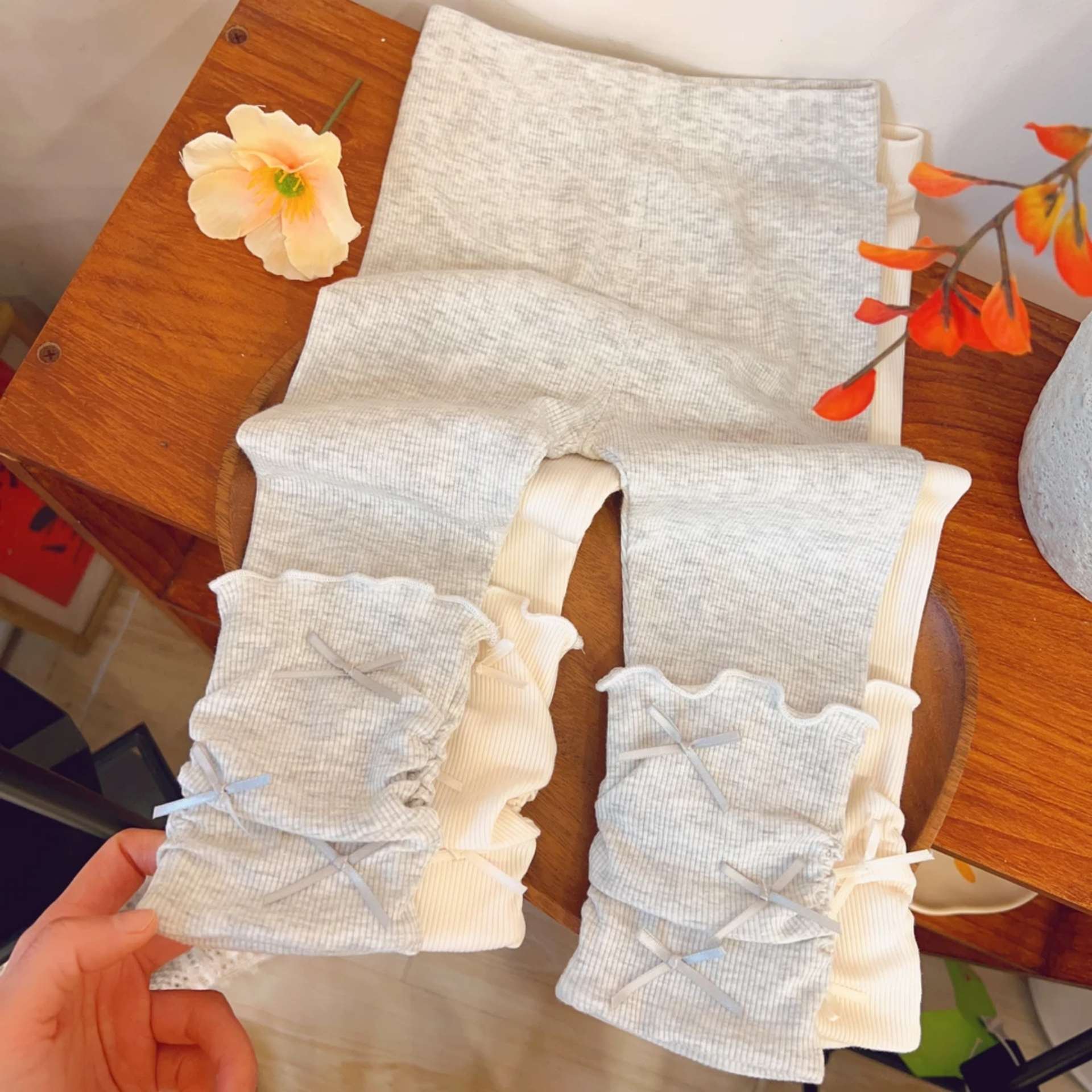 女童2025春夏款新款弹力蝴蝶结打底裤女宝宝堆堆裤百搭薄款长裤子