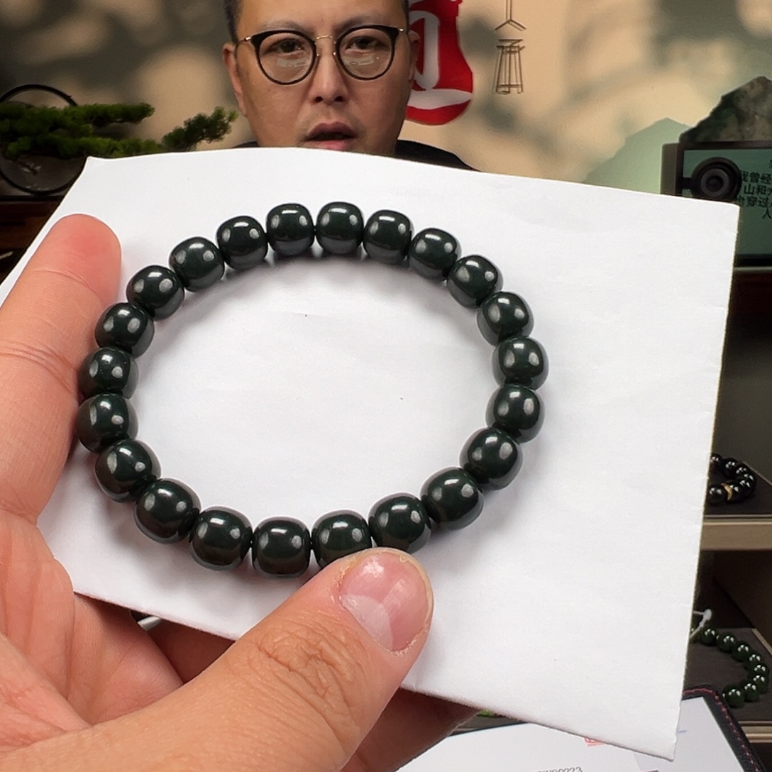 和田玉未镶嵌手链卡10mm青玉