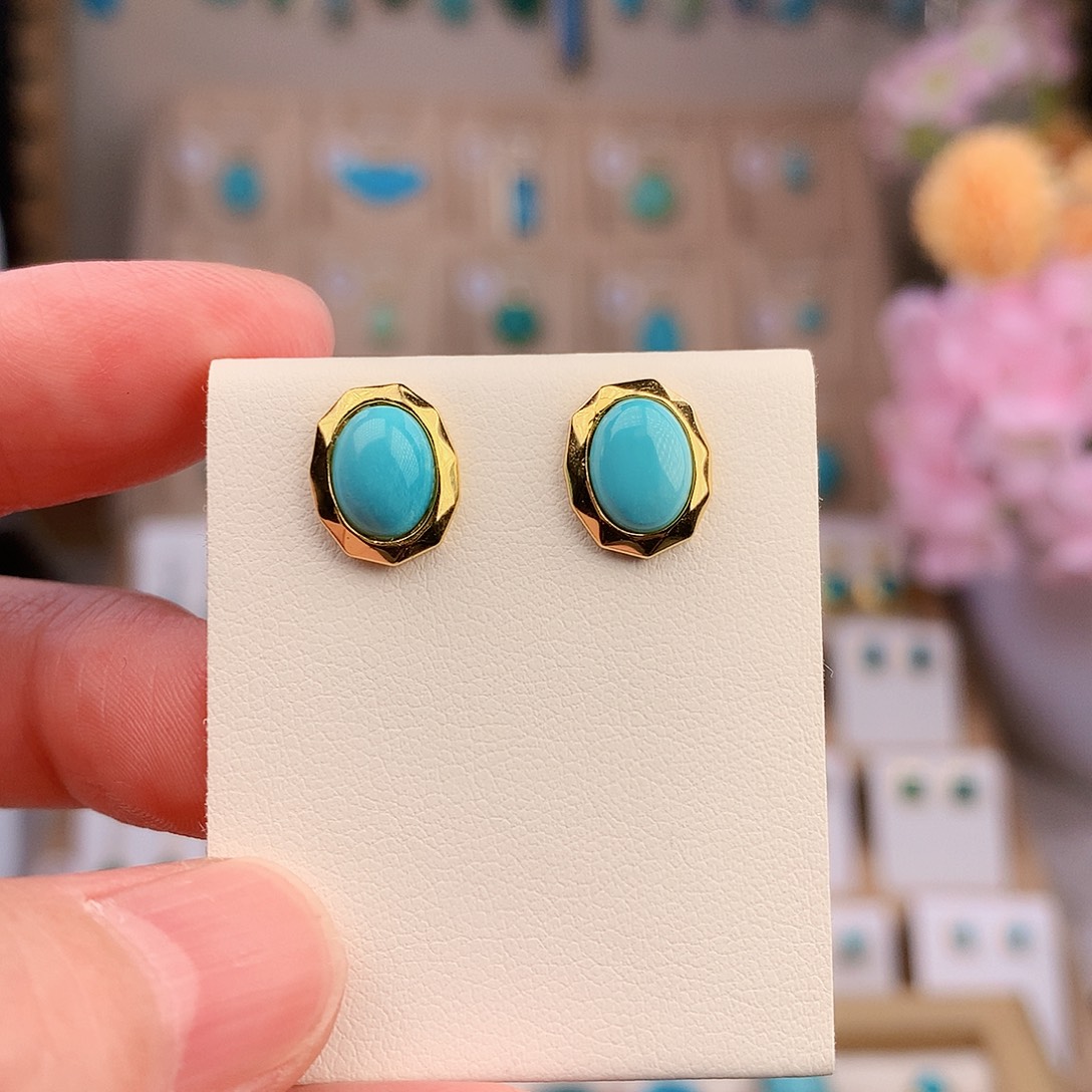 银S925镶嵌绿松石耳饰