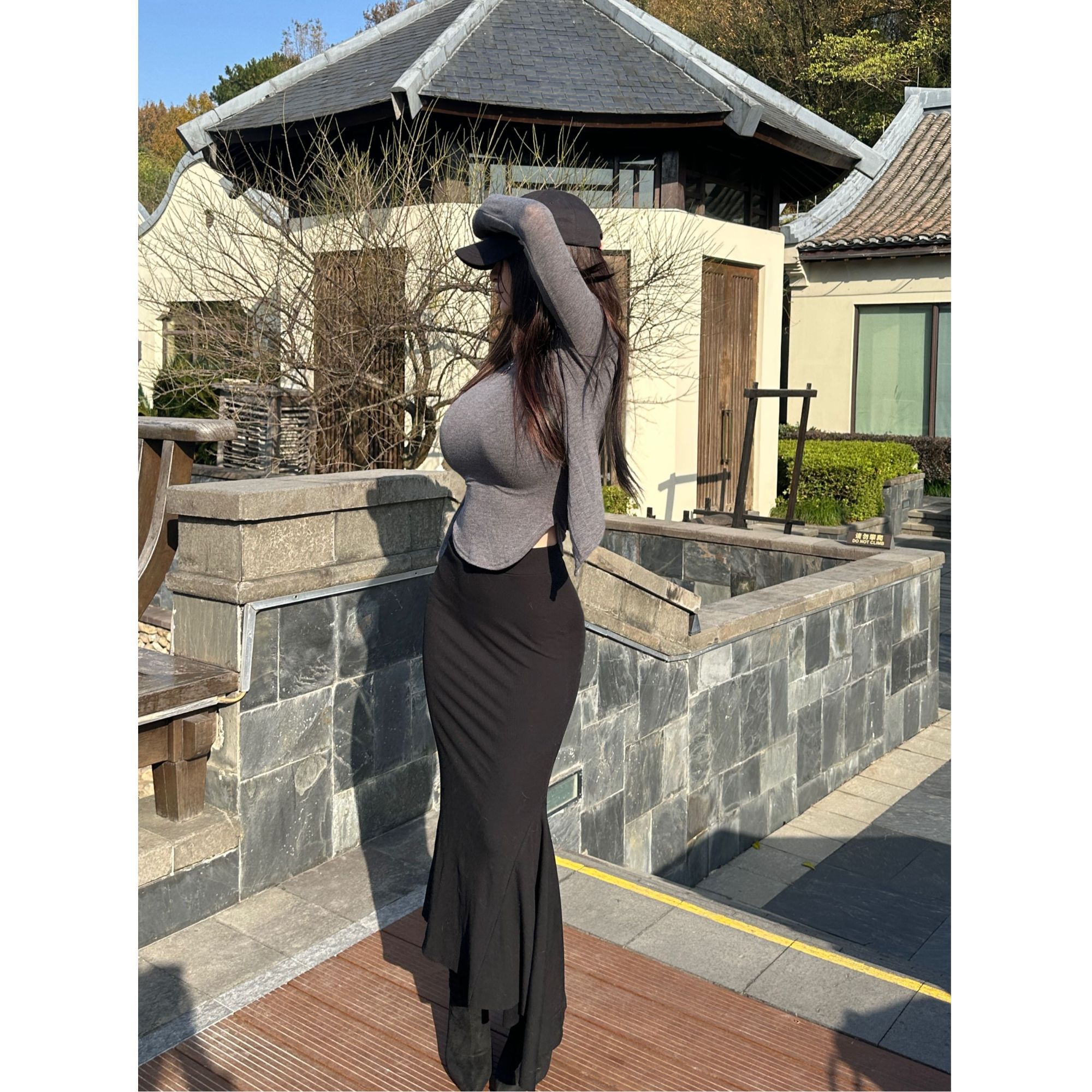 【西娅姐姐】黑色半身裙简约慵懒显瘦包臀收腰长款高腰开叉