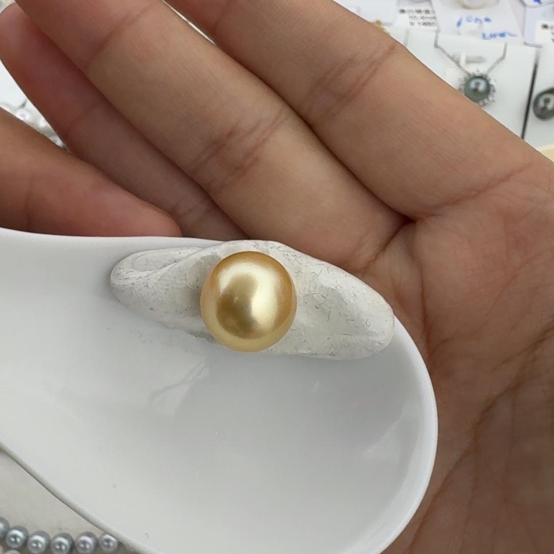 海水珍珠裸珠金珠椭圆无暇12.1mm