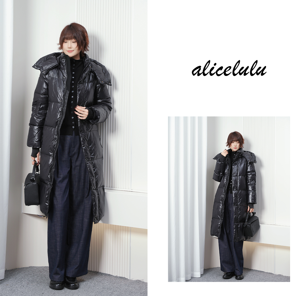 alicelulu '黑骑士'可拆卸帽子中款羽绒服S2145781Tr