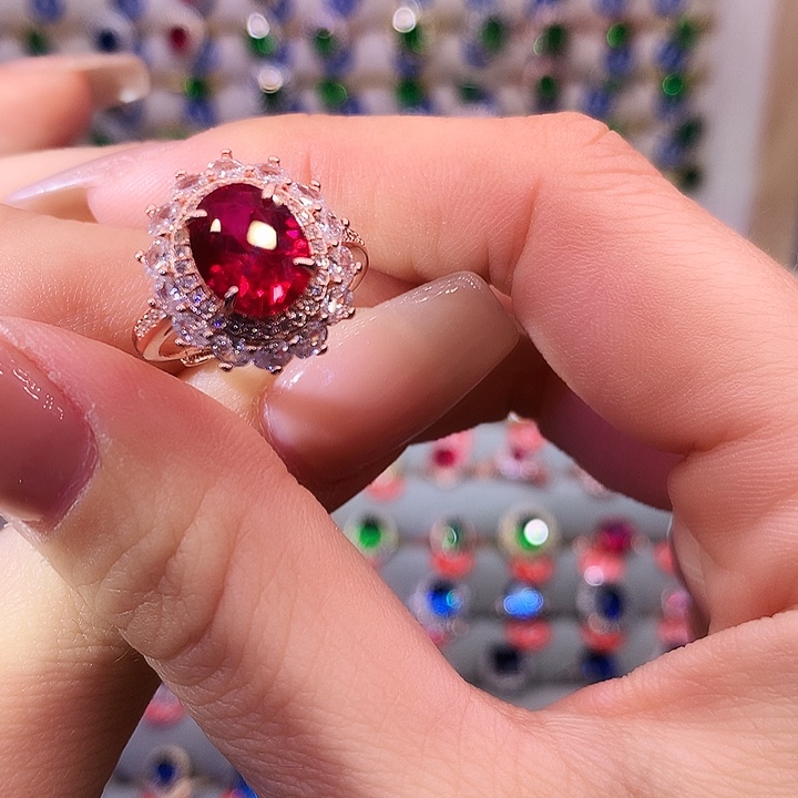 红宝石戒指银S925镶嵌
