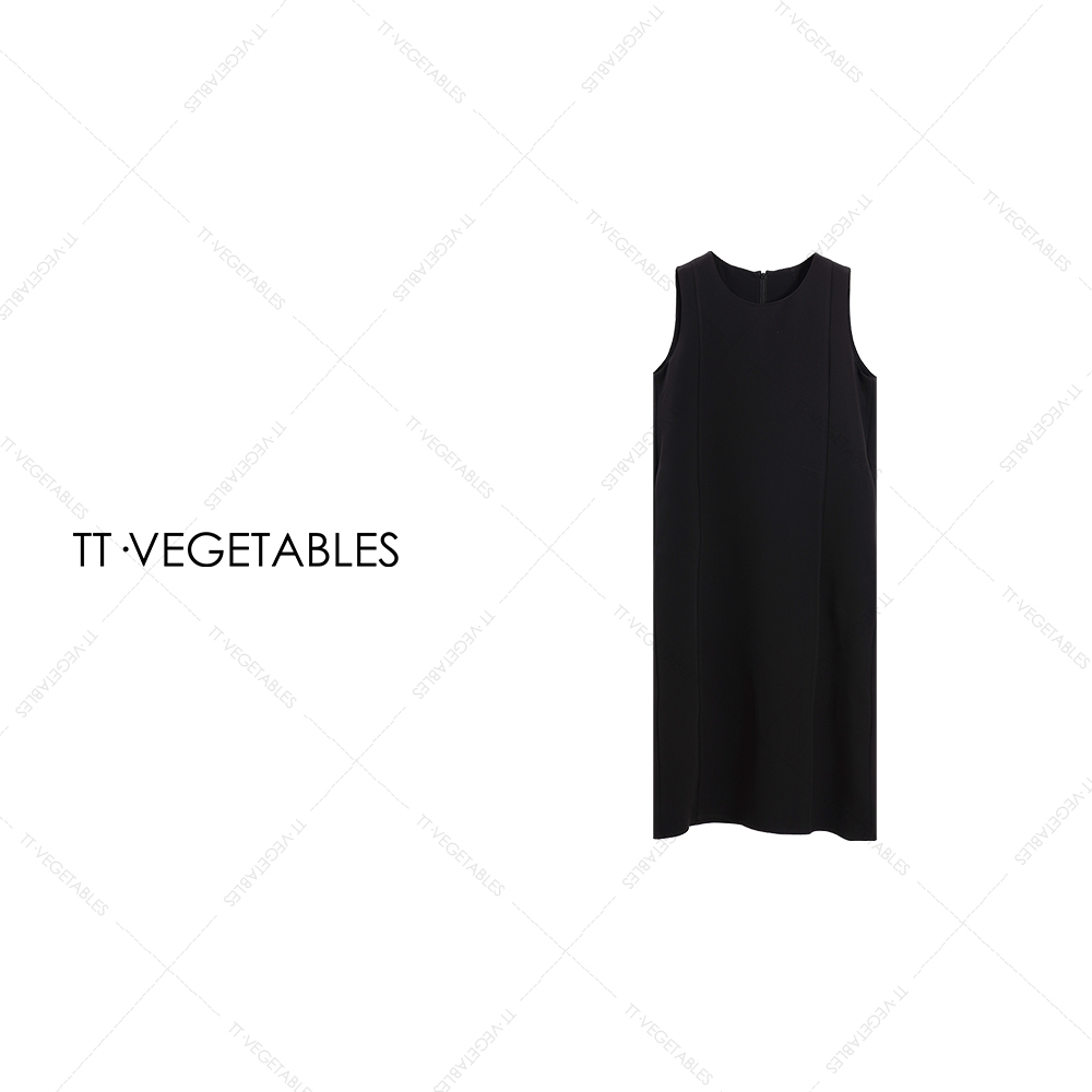 TT・VEGETABLES【序白】月韵 醋酸混纺纯色无袖气质女装连衣裙517917