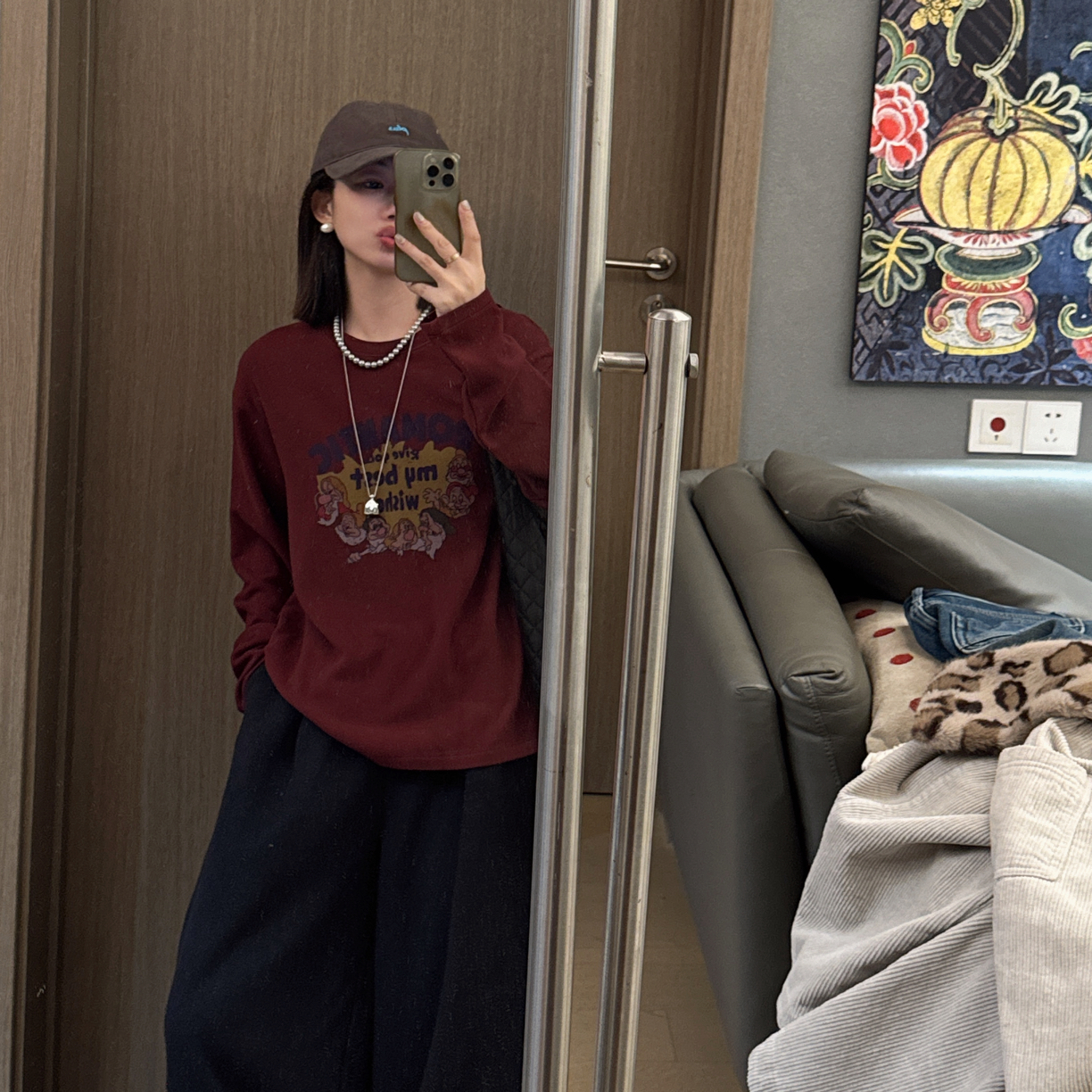 【no退no换】冬季绒感童趣印花长袖T恤女宽松韩版圆领上衣m257231