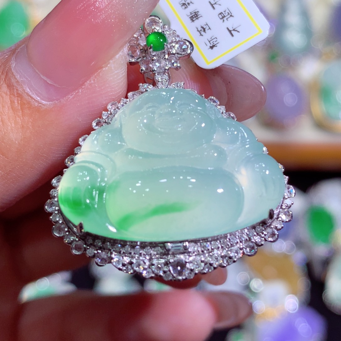 翡翠18K金镶嵌吊坠(不含链)