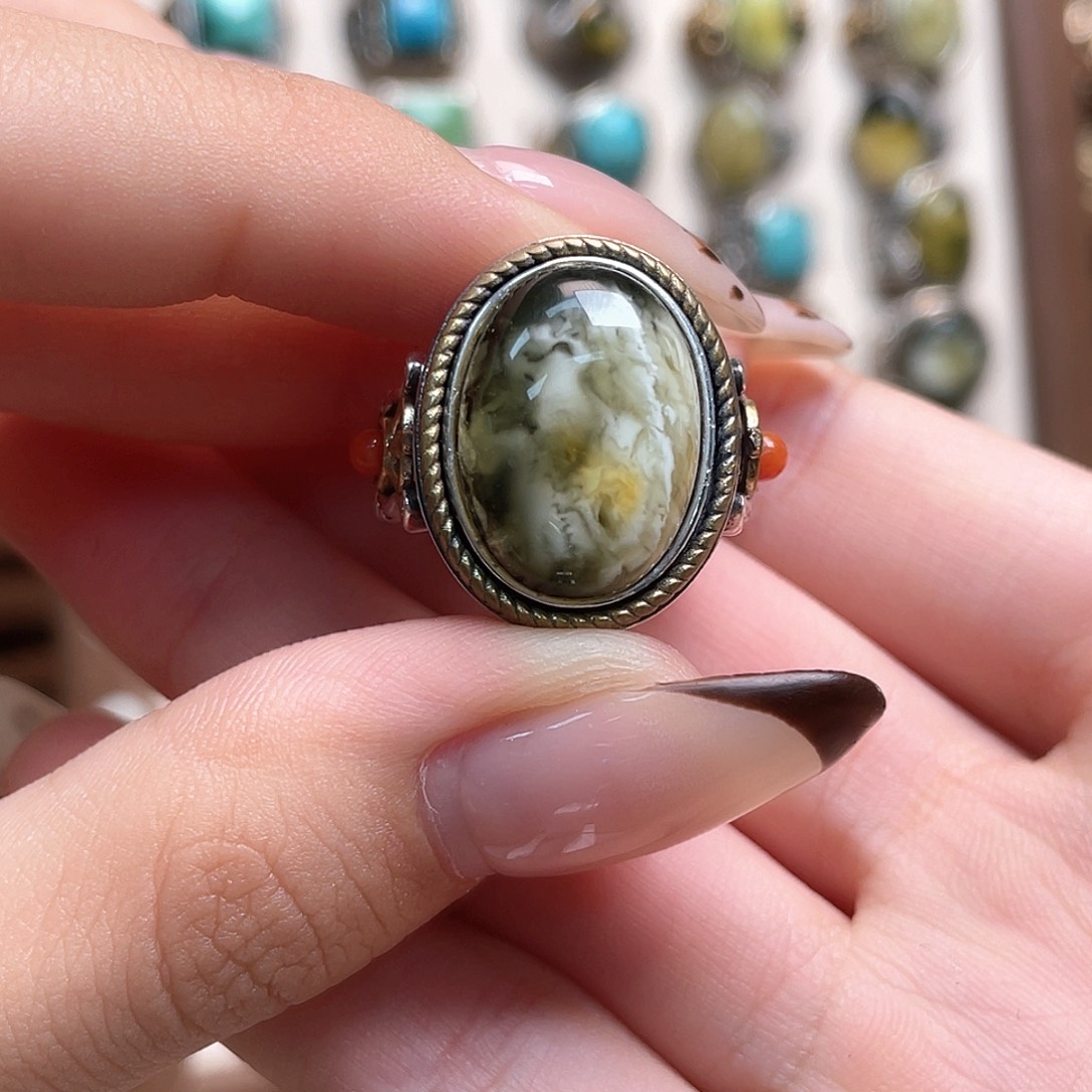 琥珀银S925镶嵌戒指