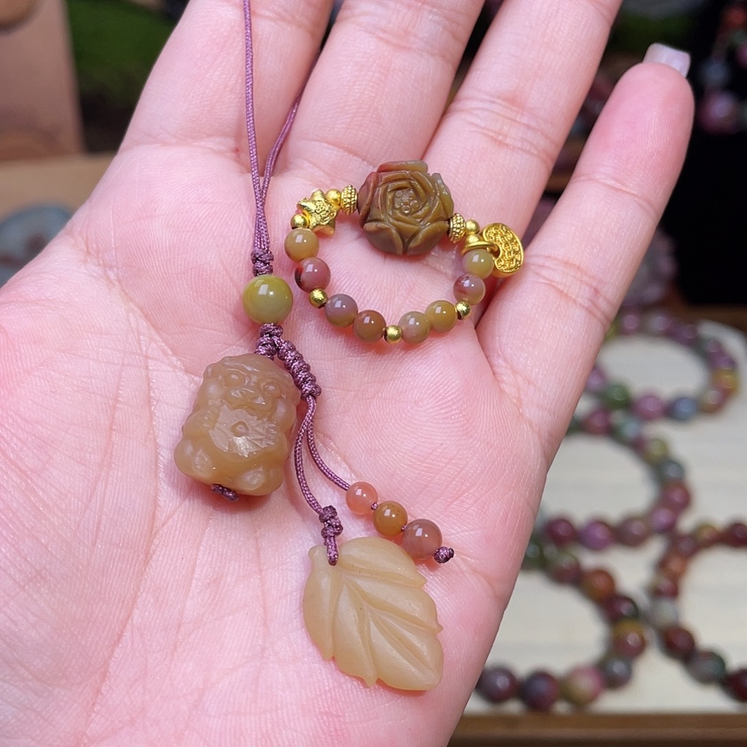 玛瑙/玉髓合金珠宝半成品盐源玛瑙设计款手机挂戒指