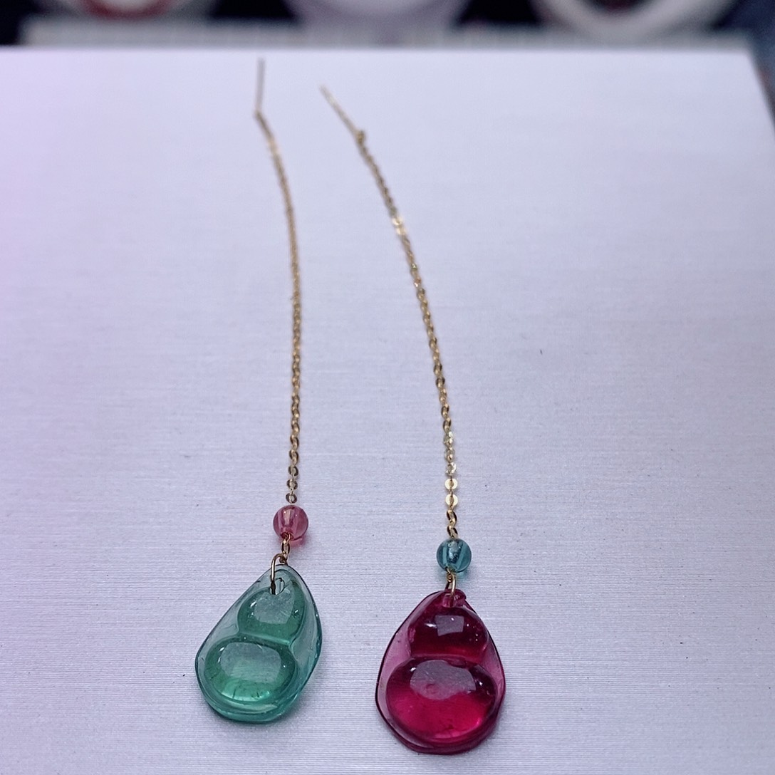 碧玺耳饰18K金镶嵌碧玺耳饰