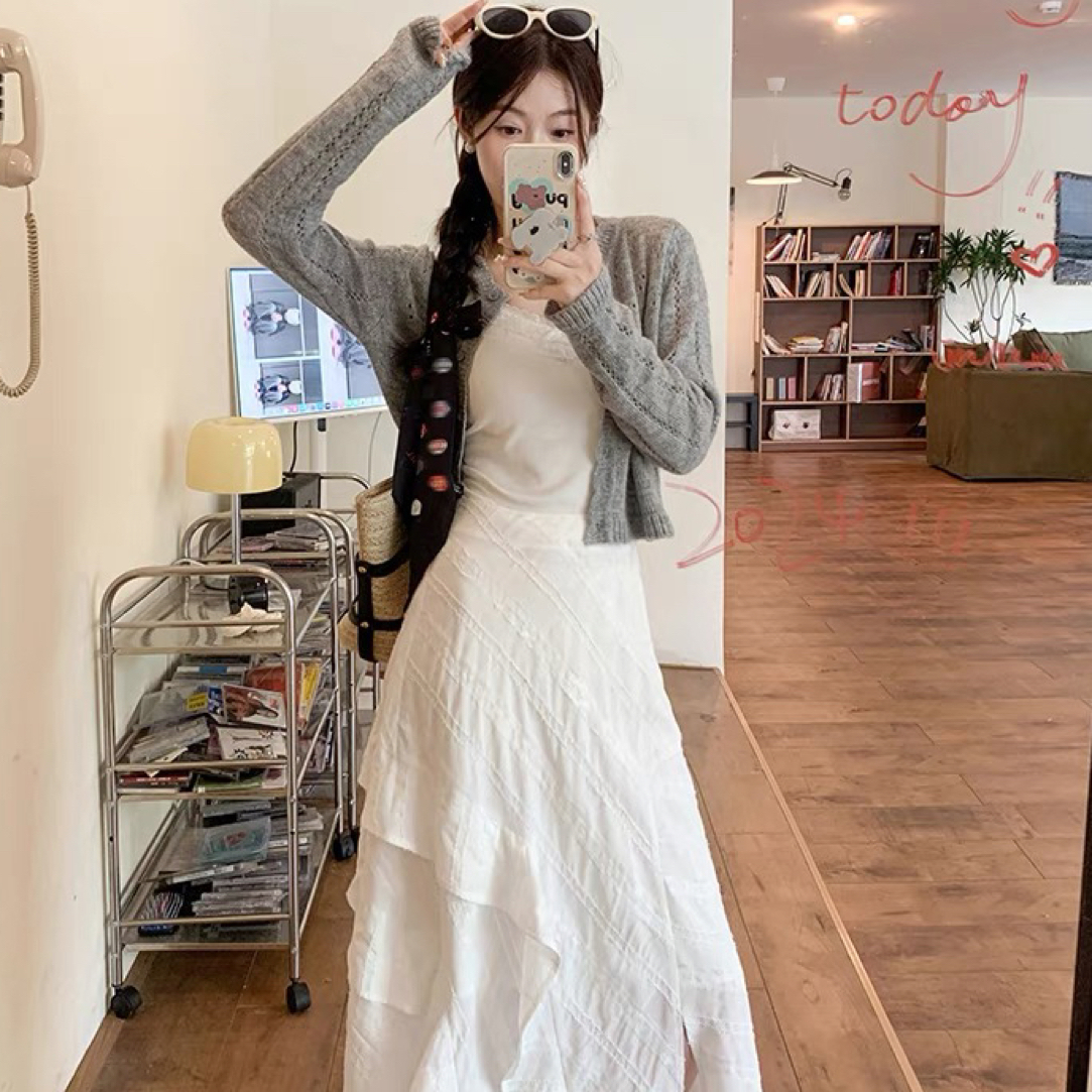 毛衣开衫温柔小个子不规则半身裙女夏季高腰A字显瘦蛋糕裙