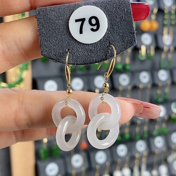 和田玉耳饰18K金镶嵌