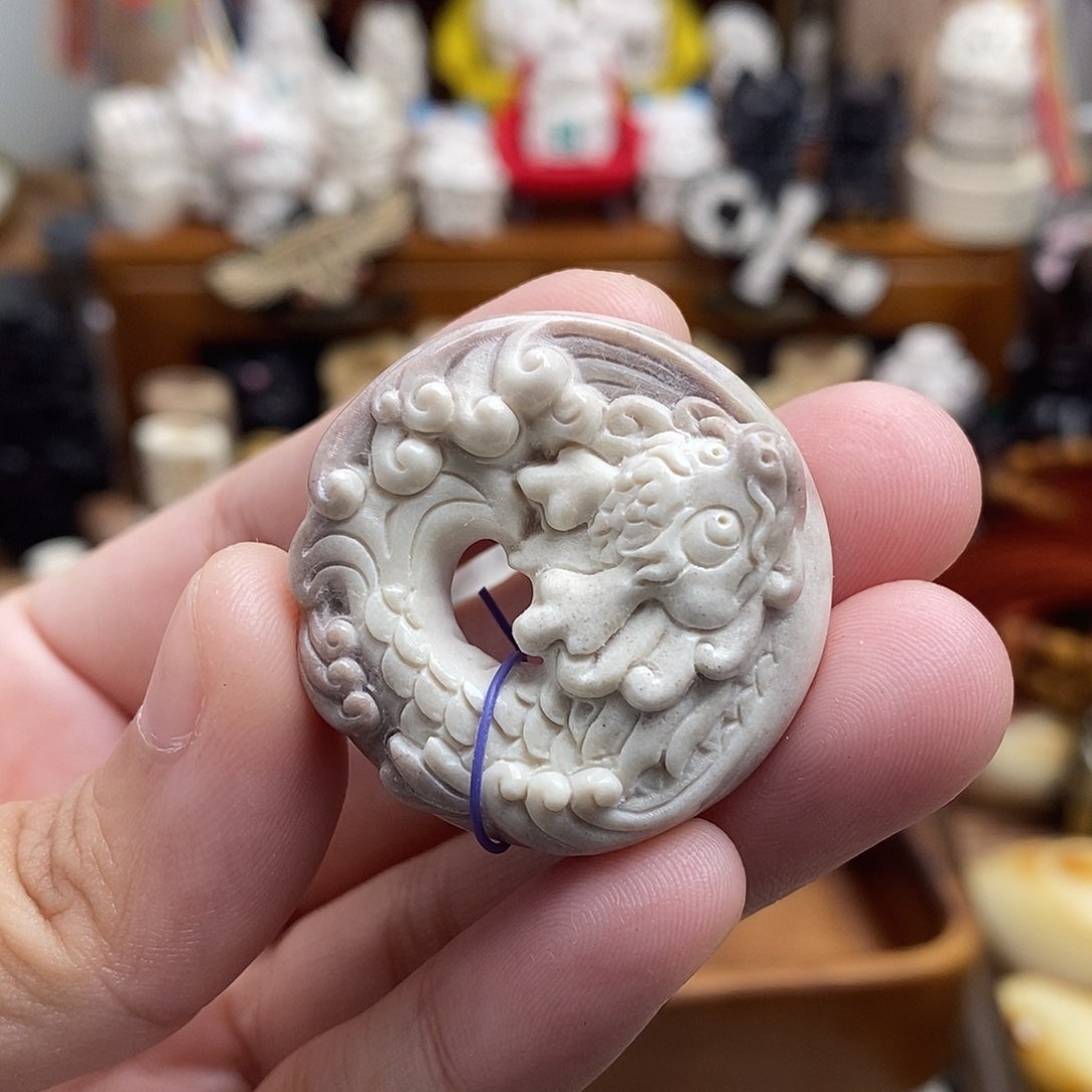 鹿骨把件c14鱼化龙平安扣