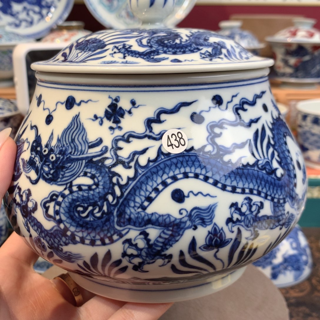 隆***饭438青花明龙将军罐qd341