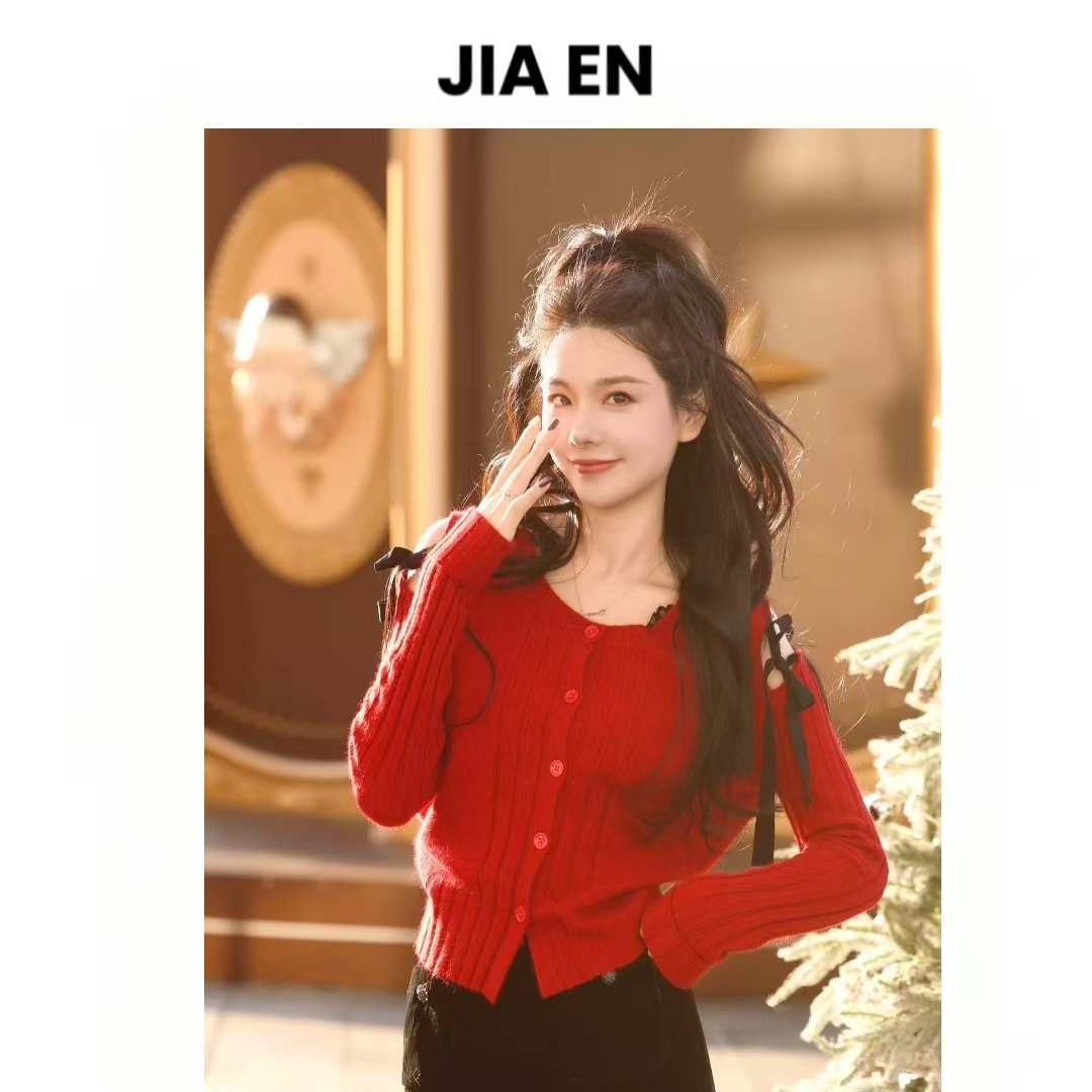 【CAIXIN佳恩】雪夜魔法·新年单排扣绵羊毛毛针织开衫