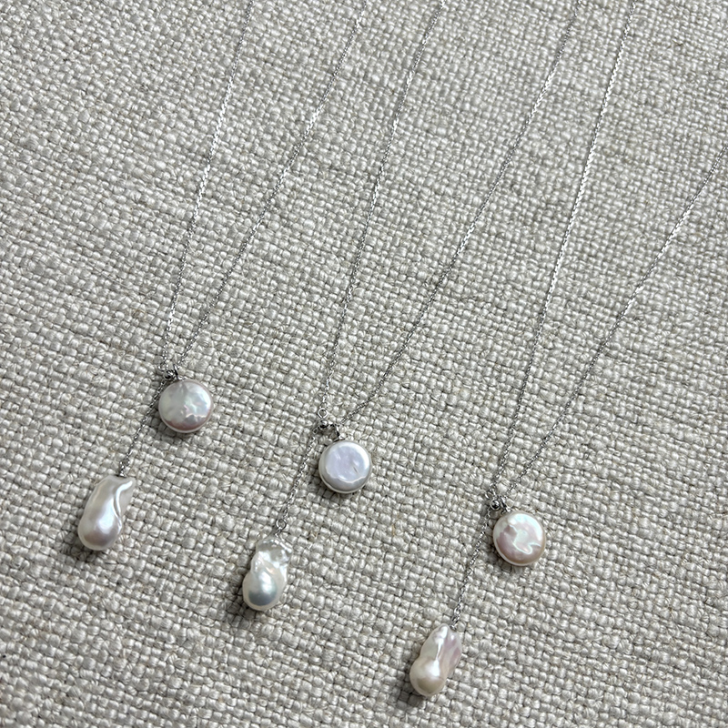 【念白】PN07淡水巴洛克珍珠双珠S925银吊坠项链9-15mm(多样性发一)