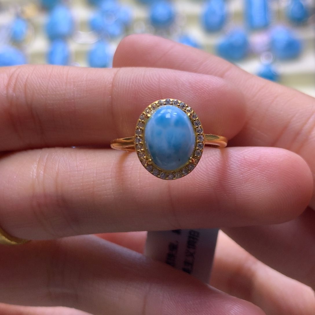 针钠钙石（海纹石）银S925镶嵌戒指蛋面戒指