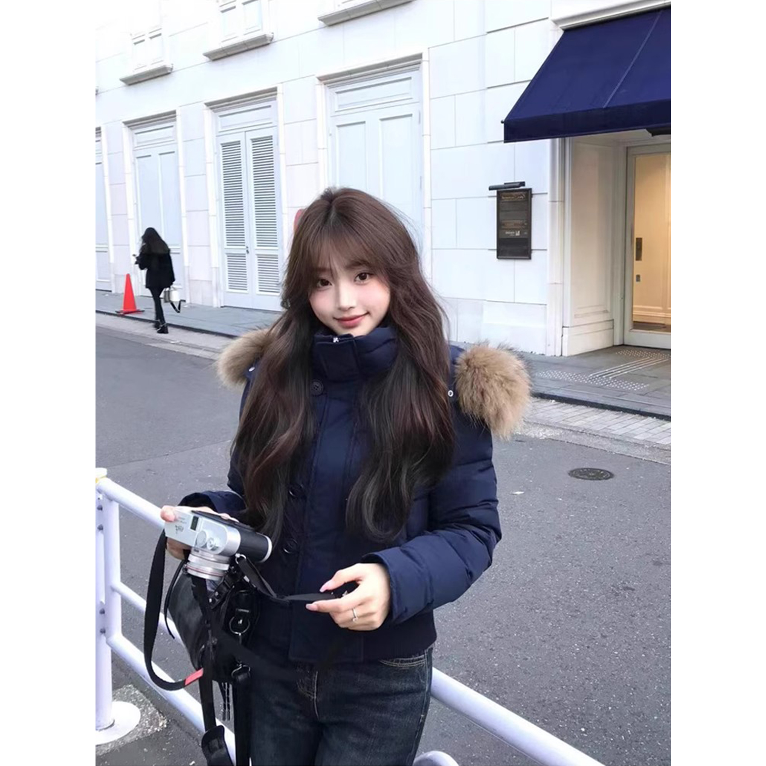 毛领边连帽短款面包服女装2025秋冬新款美式高街百搭保暖棉服外套