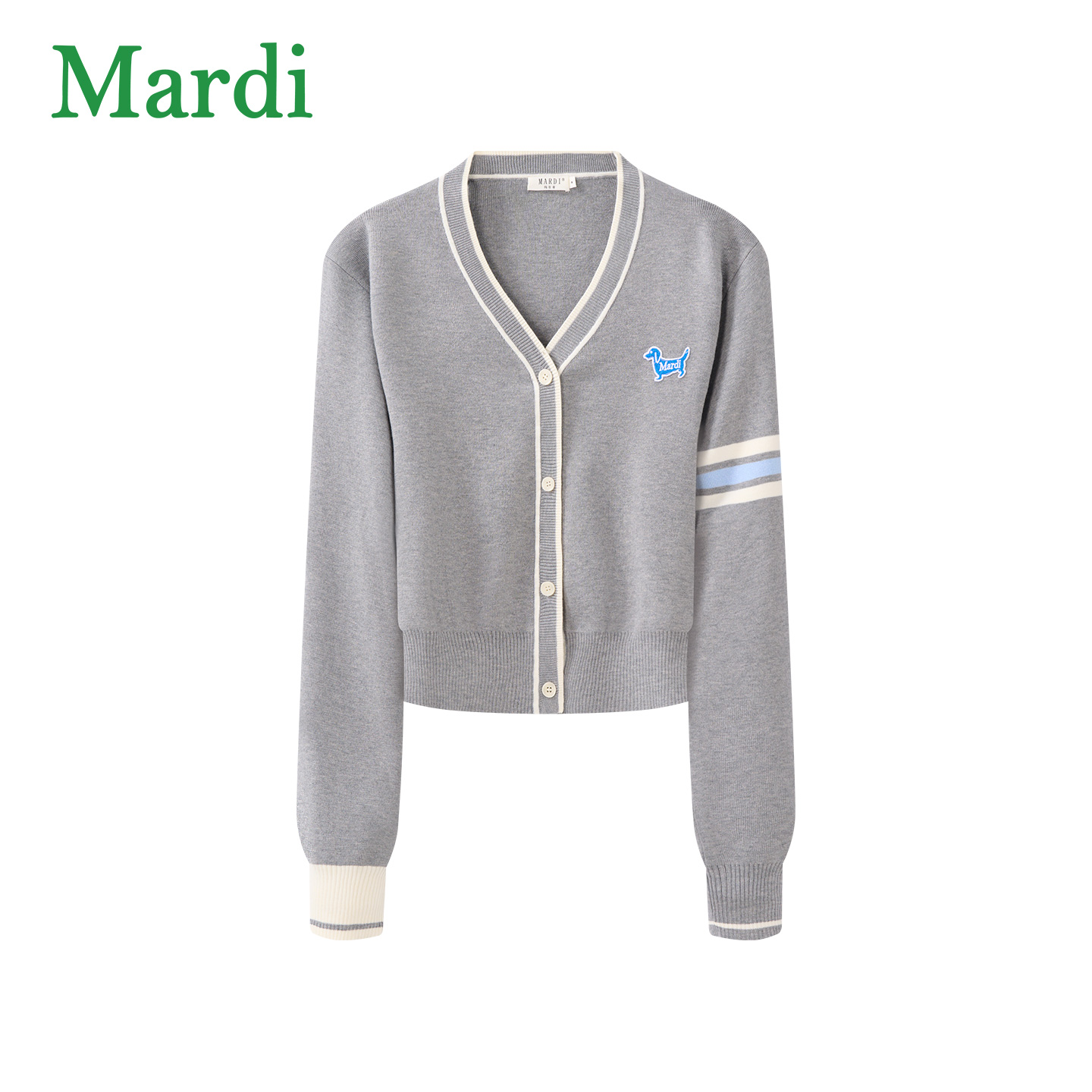 Mardi秋季腊肠狗V领老钱撞色百搭慵懒针织开衫女装MZZ2532032