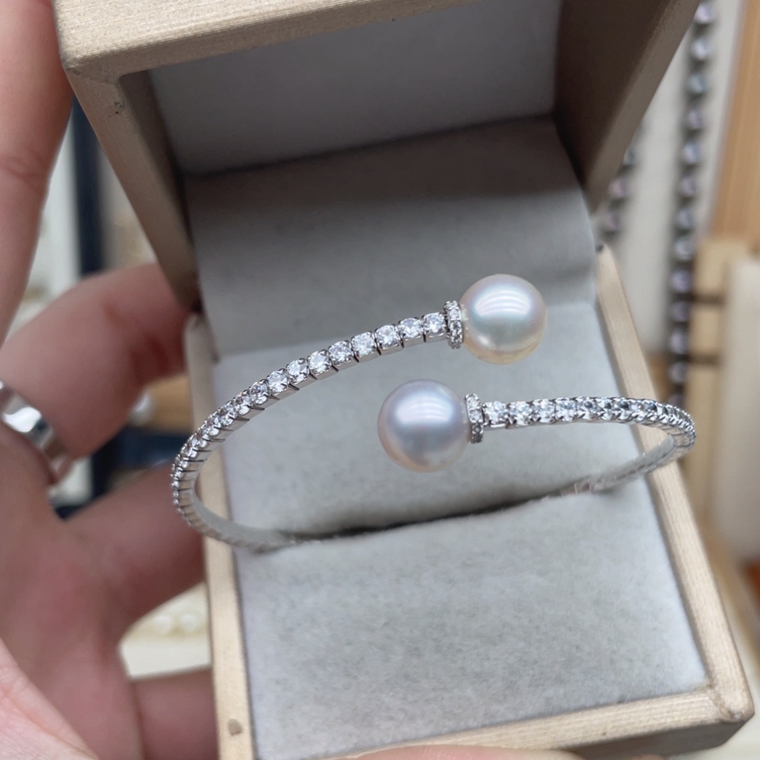 银S925镶嵌手镯海水珍珠E86