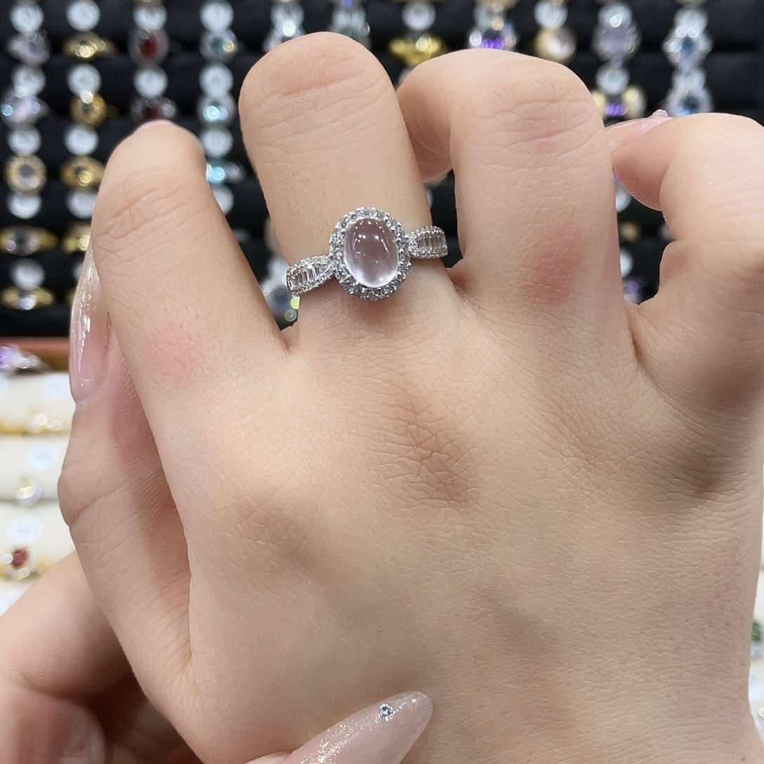 芙蓉石戒指银S925镶嵌