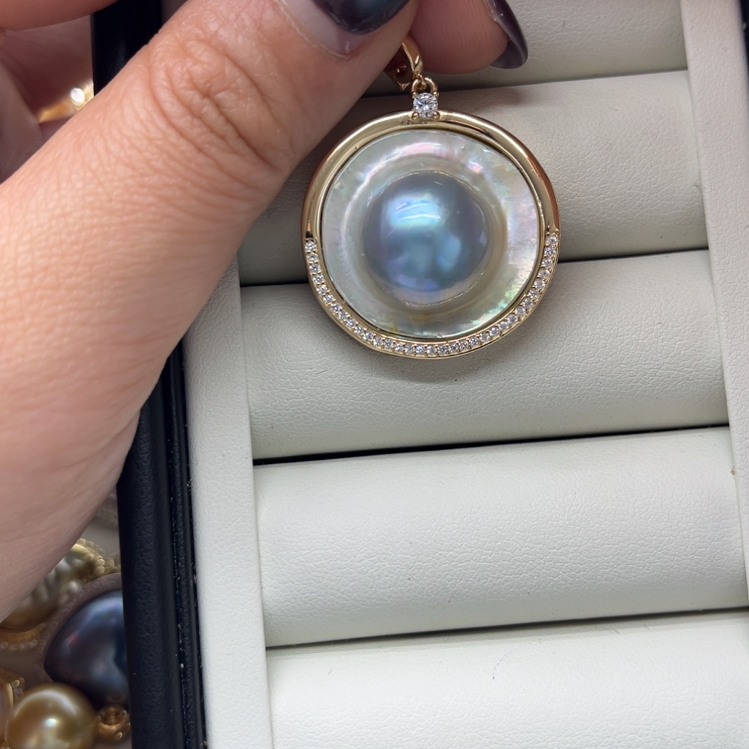 吊坠(不含链)银S925镶嵌拼合珍珠（马贝珠）