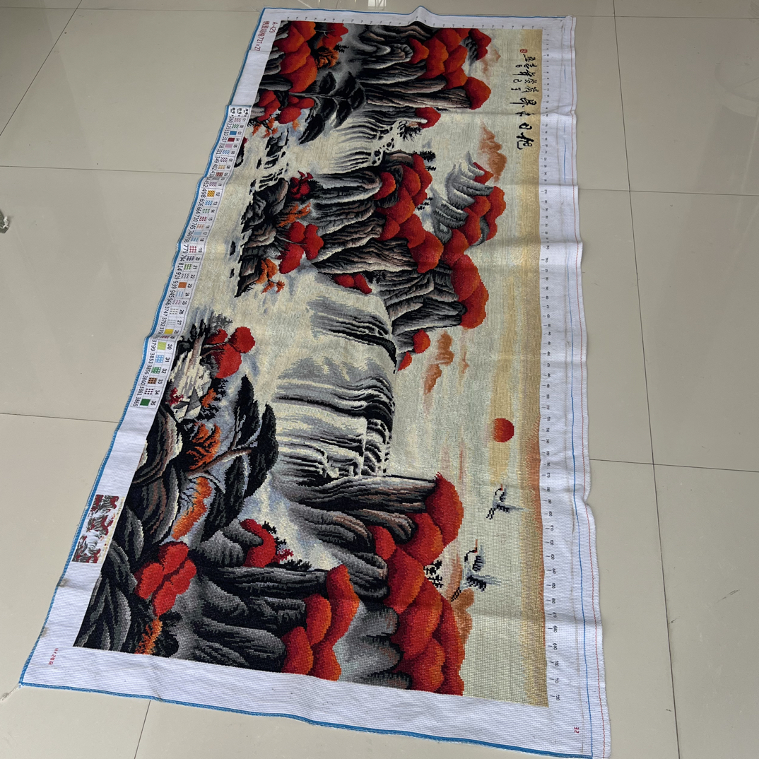 纯手工刺绣十字绣成品旭日东升大气山水刺绣画手工精绣山水朝阳图