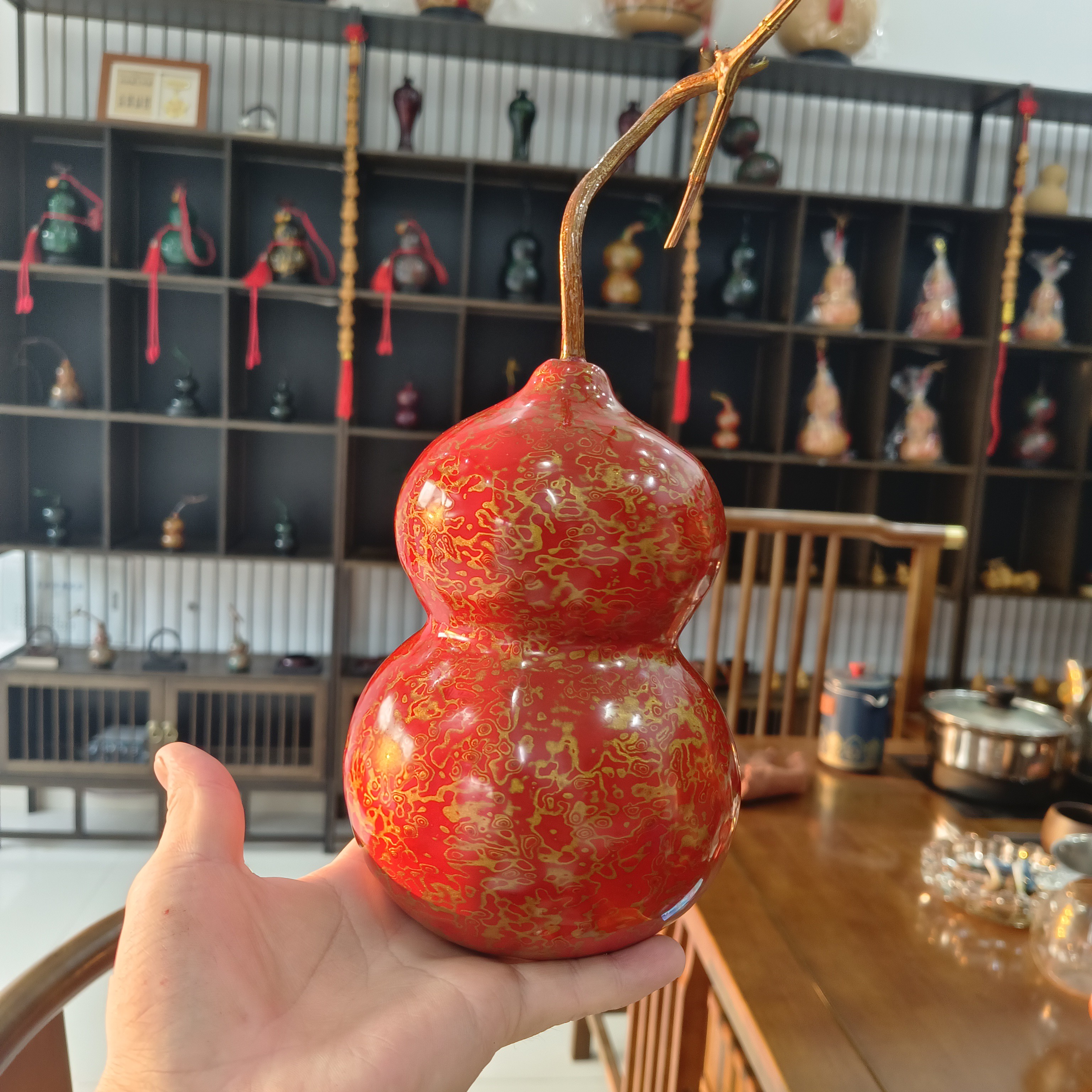 大漆工艺葫芦红金