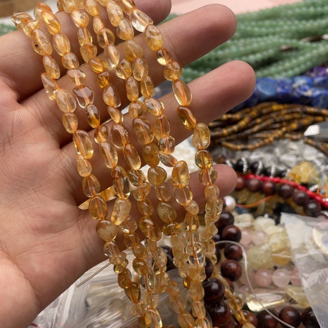 玛瑙/玉髓合金珠宝半成品一条装6～8mm黄水随行珠