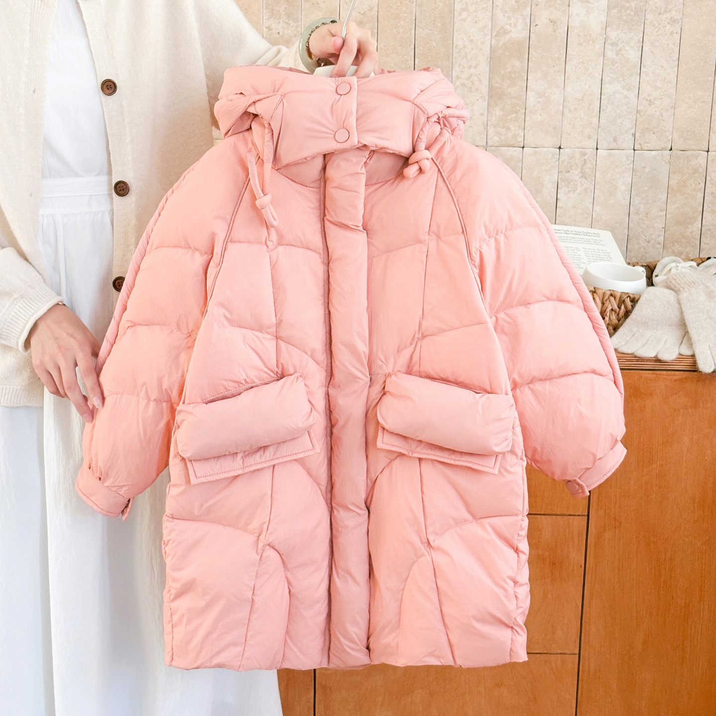 女童冬装2025新款洋气90白鸭绒冬季中长款加厚外套上衣