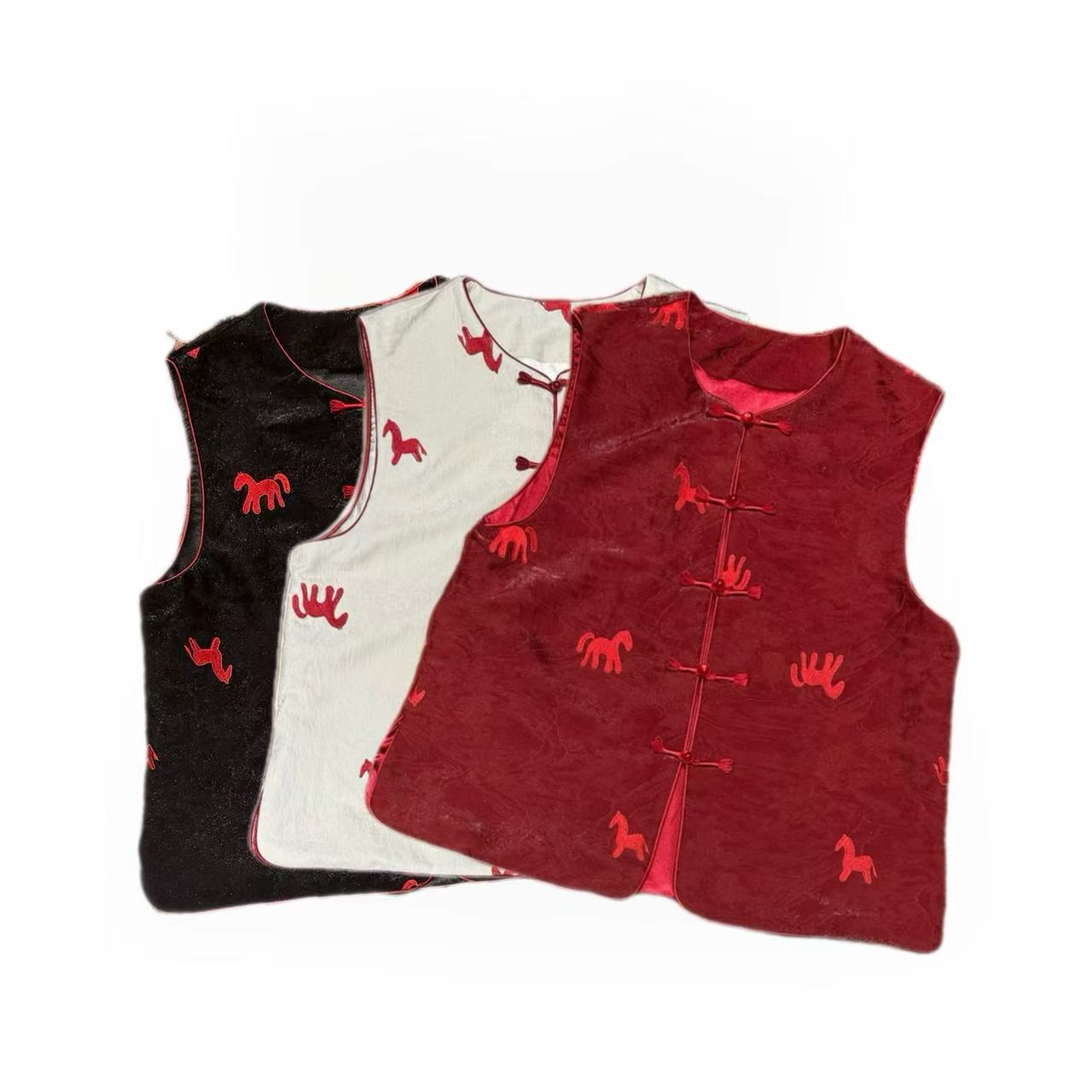 6768/#冬季新款新中式国风《小马奔腾》网红复古时尚女士无袖马甲