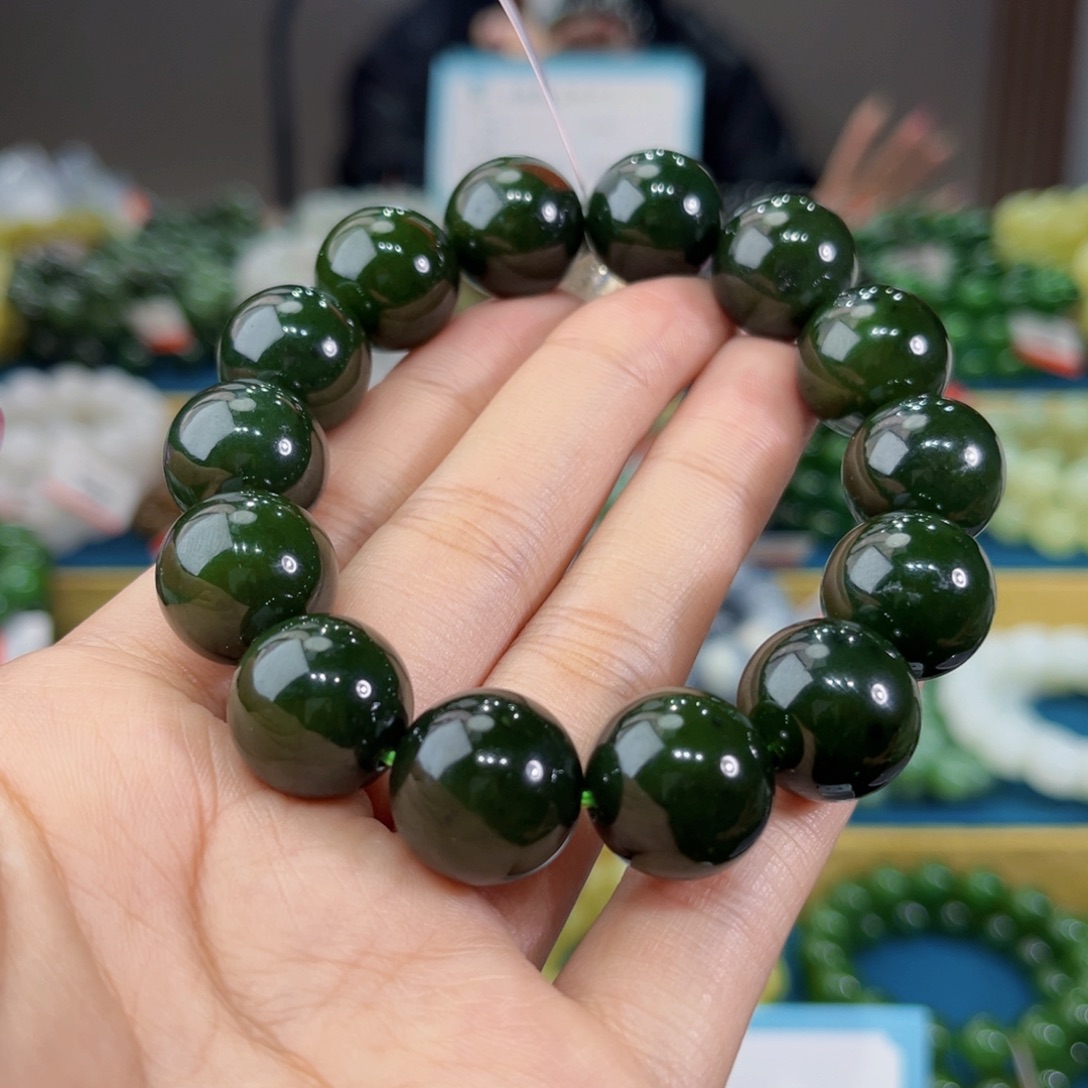 和田玉未镶嵌手链纯天然和田玉俄碧7号菠菜绿16