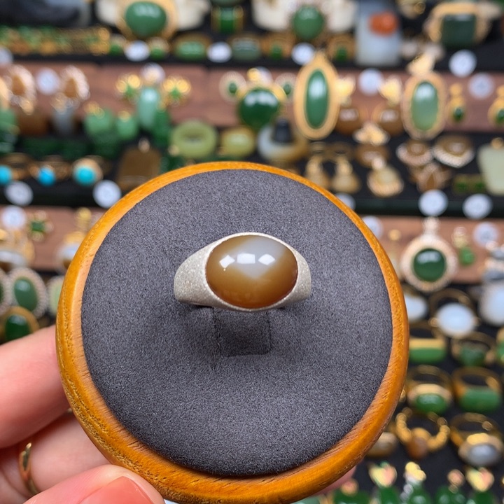 定制和田玉戒指银S925镶嵌