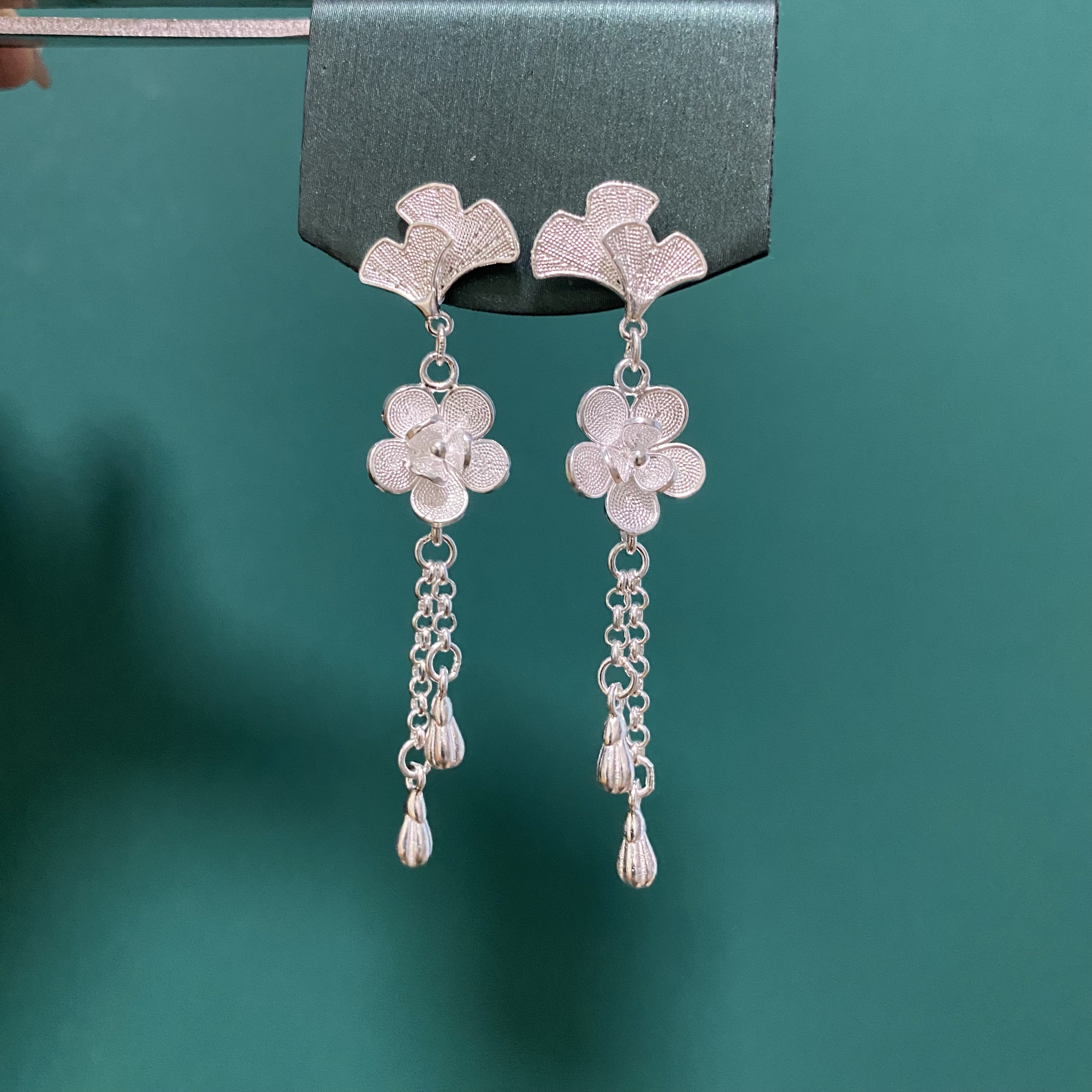 足银耳饰 佰利银饰 足银流苏耳钉新款 手工气质简约素款古风国风