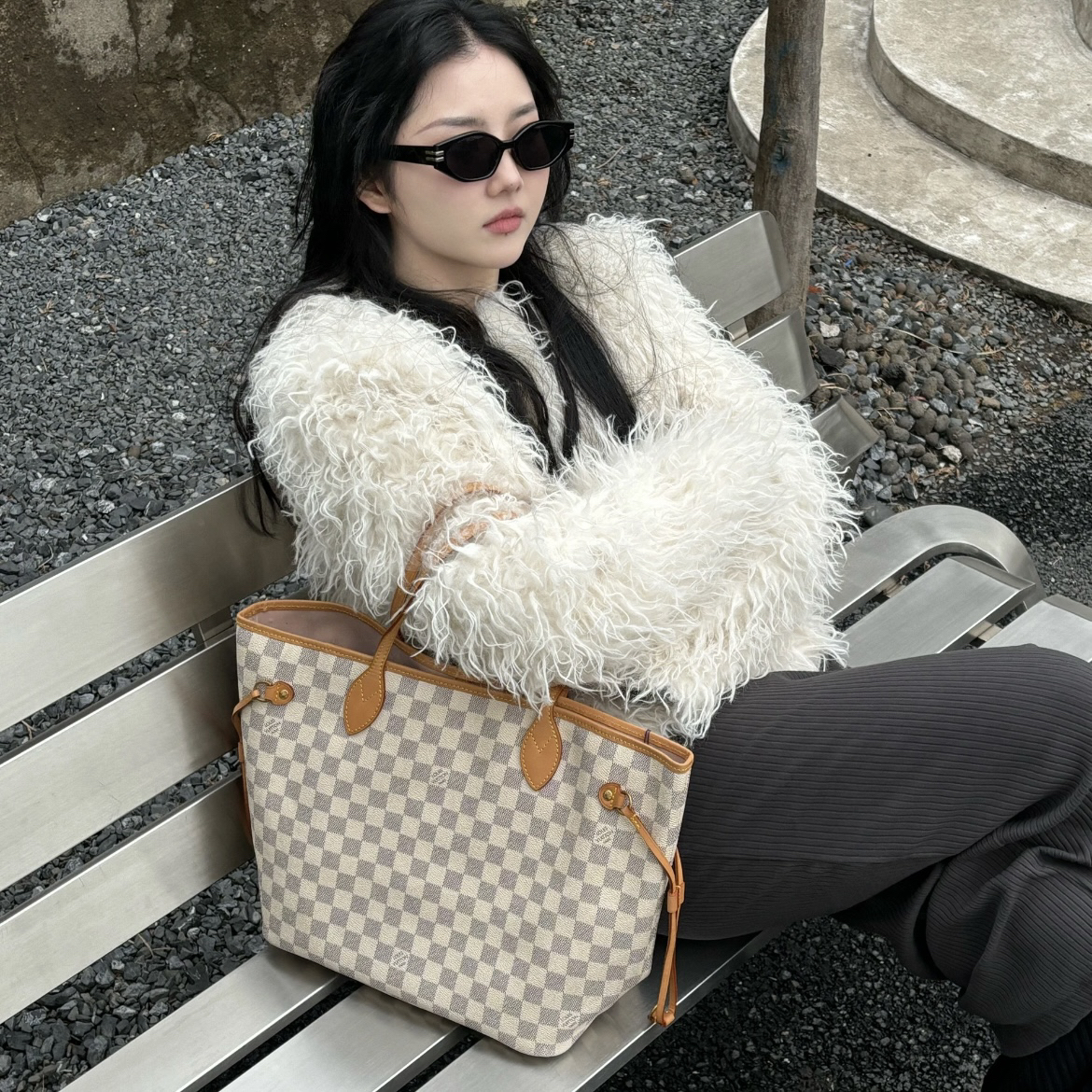 修复品LouisVuitton/路易威登 XM/白棋盘Neverfull托特KH11118024