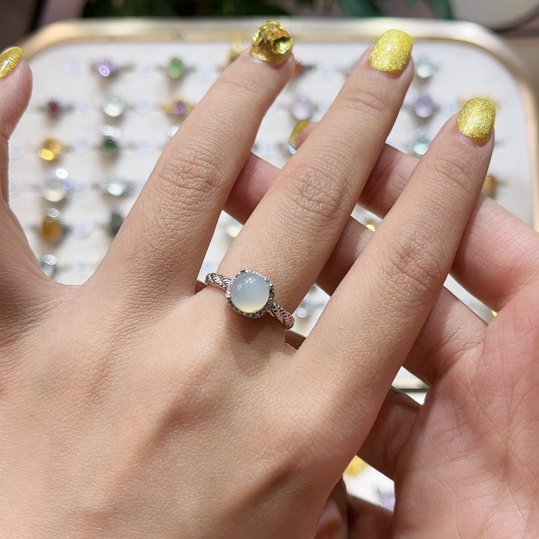 蛇纹石玉戒指银S925镶嵌